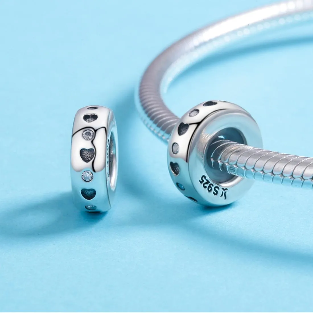 925 Sterling Silver Heart Shaped Beads For Diy Bracelets