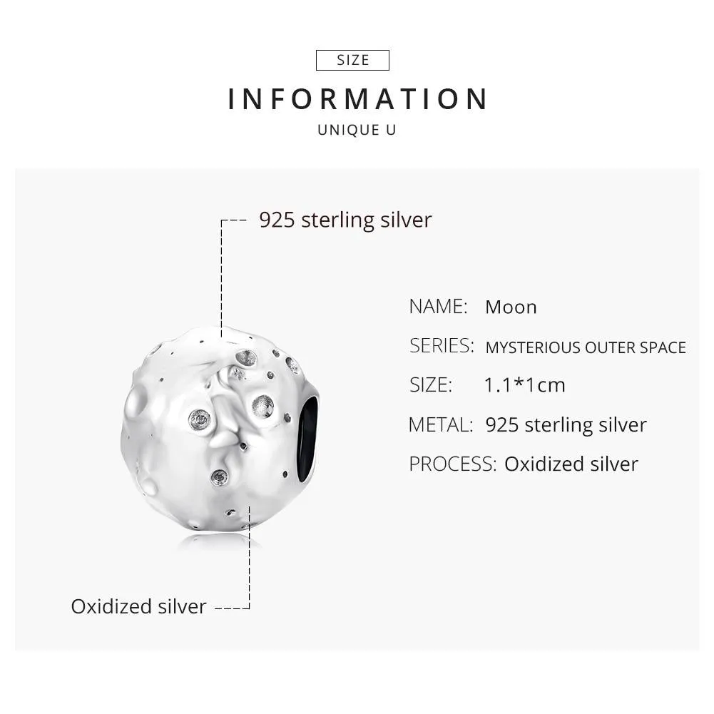 925 Sterling Silver Moon Beads For Diy Bracelets & Necklaces