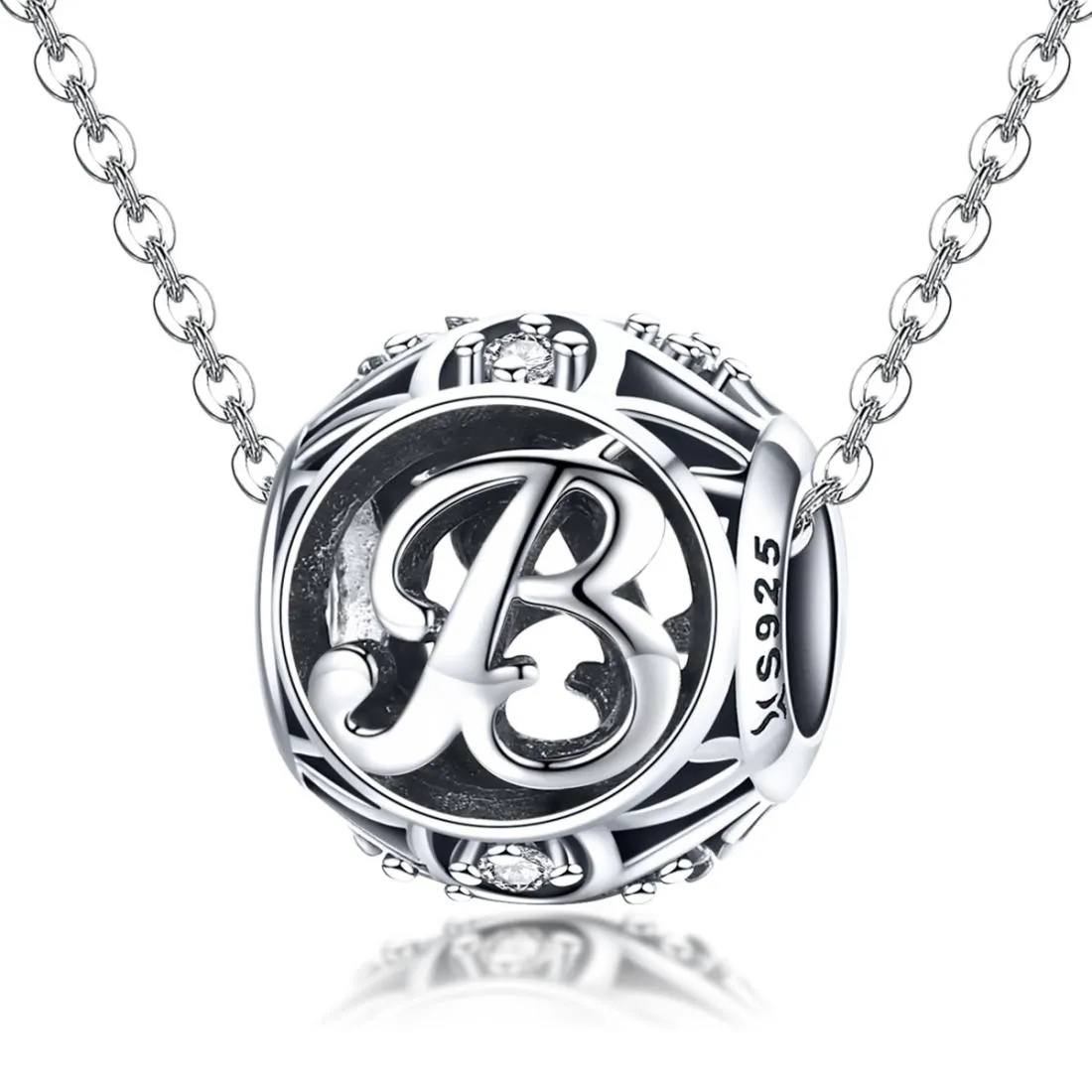 925 Sterling Silver Personalized Letter Beads For Diy Bracelets & Necklaces Style - B