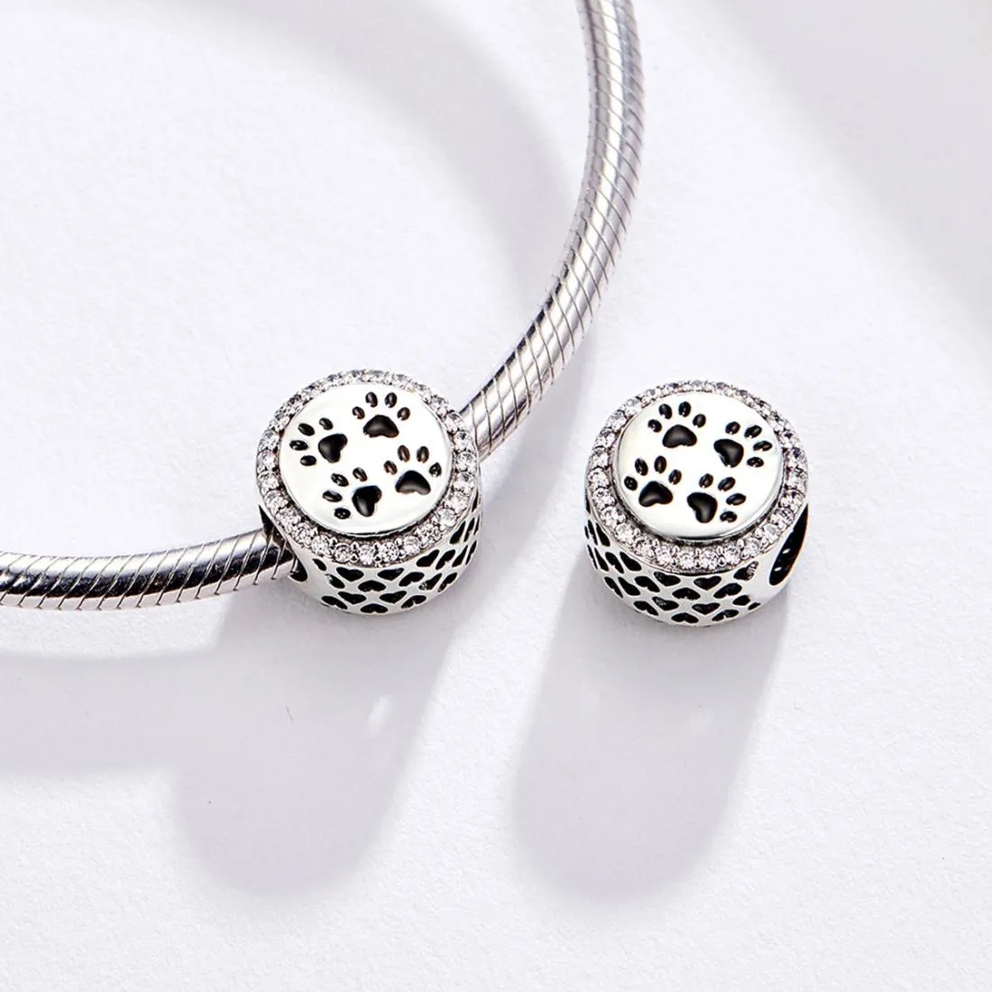 925 Sterling Silver Pet Paw Print Beads For Diy Bracelets & Necklaces