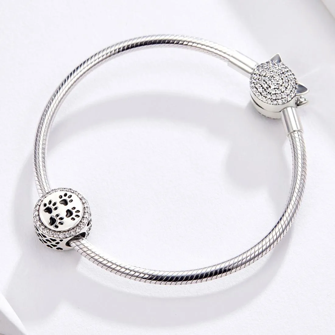925 Sterling Silver Pet Paw Print Beads For Diy Bracelets & Necklaces