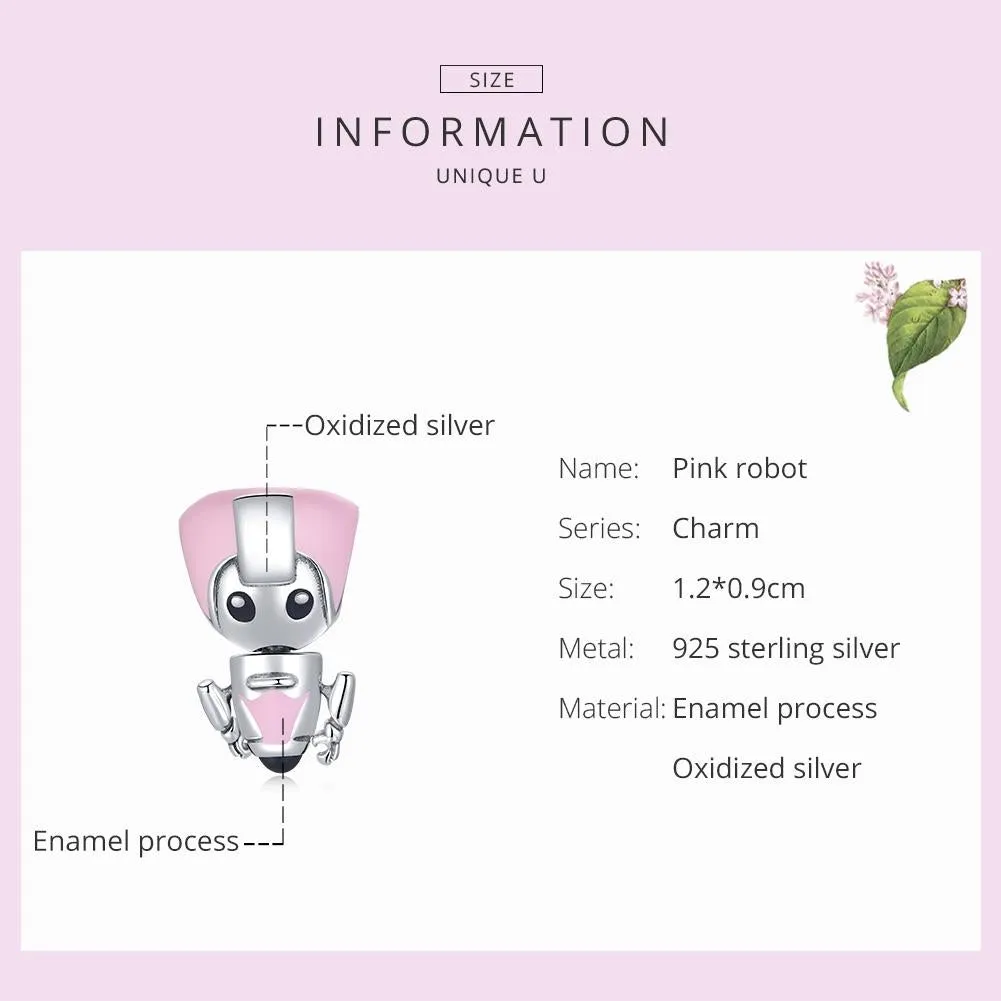 925 Sterling Silver Pink Robot Beads For Diy Bracelets & Necklaces