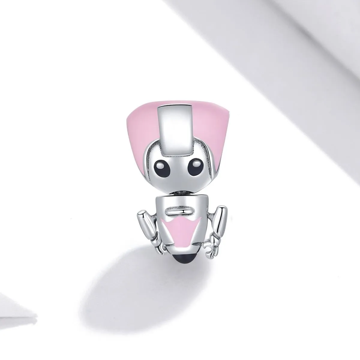 925 Sterling Silver Pink Robot Beads For Diy Bracelets & Necklaces
