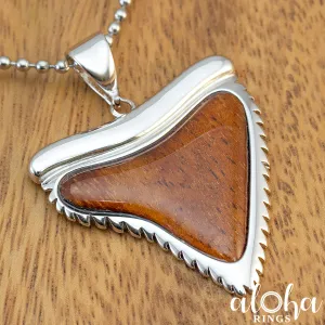 925 Sterling Silver Shark 'Mano' Tooth Pendant with Hawaiian Koa Wood Inlay