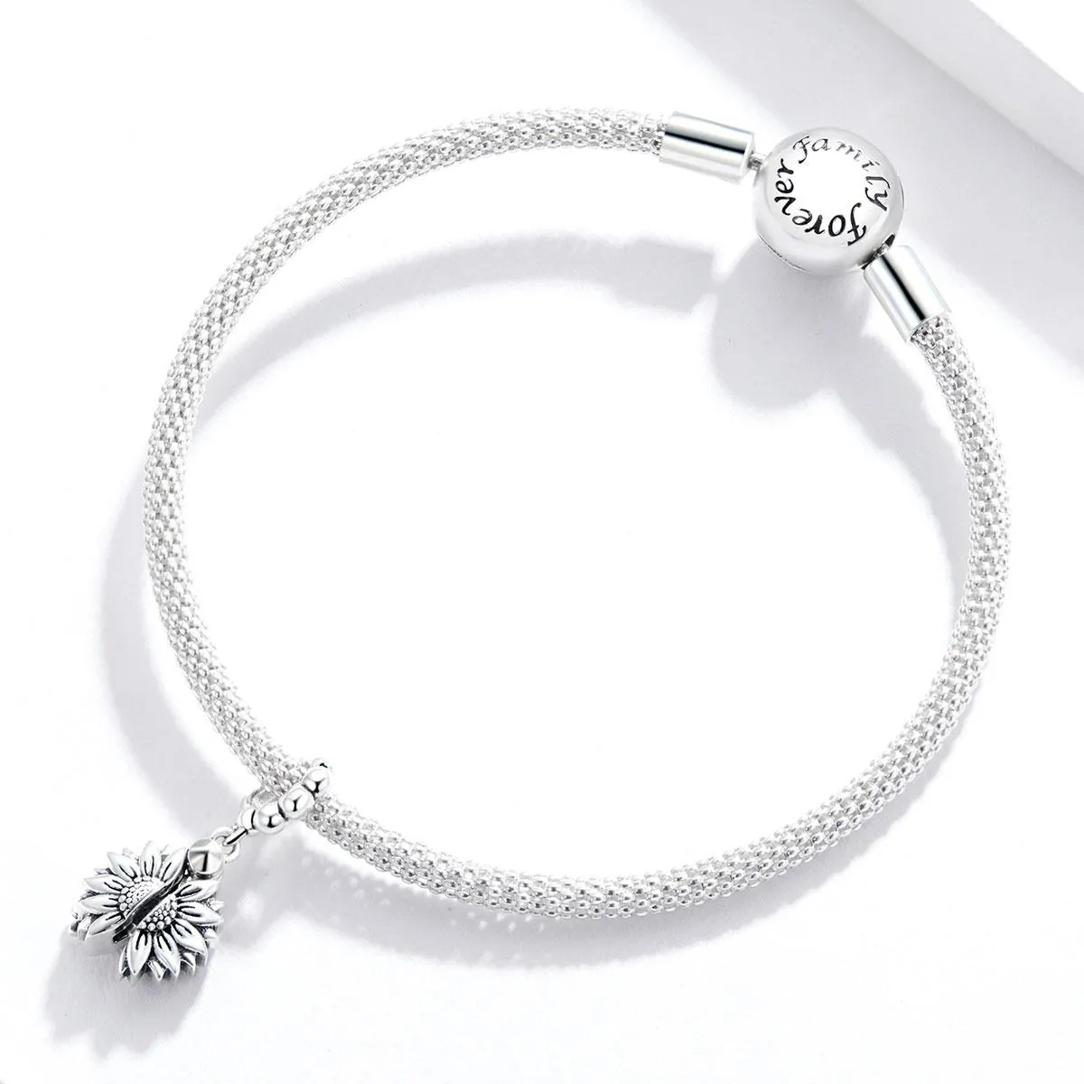 925 Sterling Silver Smiling Sunflower Pendant For Diy Bracelets & Necklaces