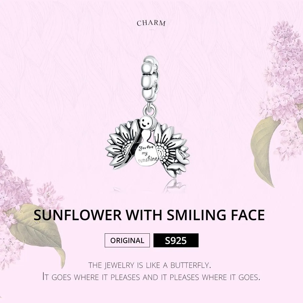 925 Sterling Silver Smiling Sunflower Pendant For Diy Bracelets & Necklaces