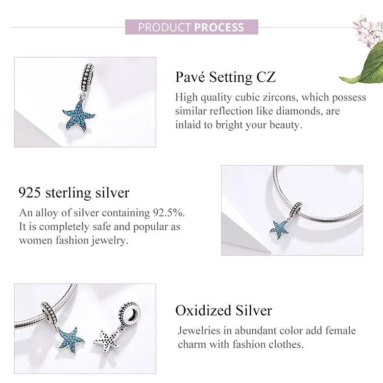 925 Sterling Silver Starfish Pendant Charm For Women'S Diy Bracelets