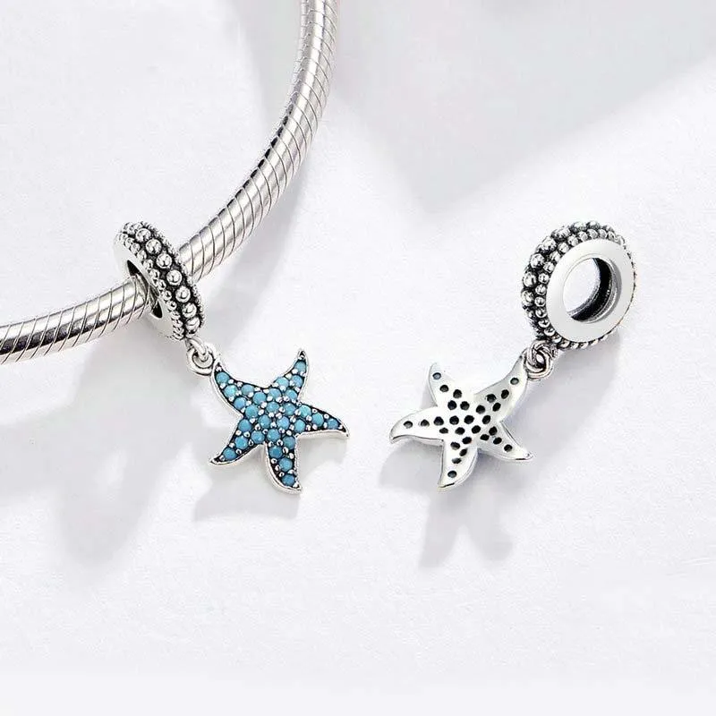 925 Sterling Silver Starfish Pendant Charm For Women'S Diy Bracelets