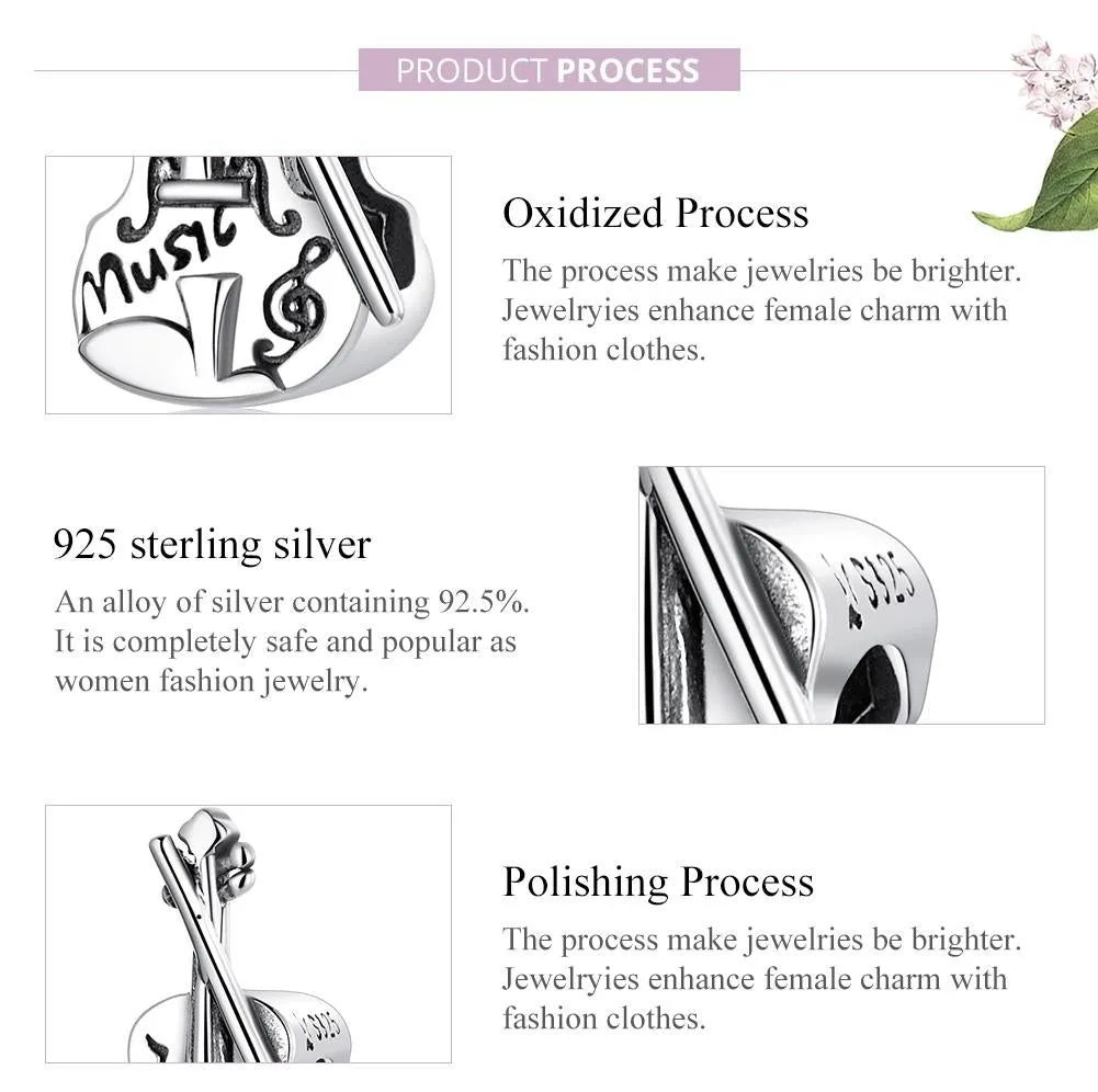 925 Sterling Silver Vintage Violin Beads For Diy Bracelets & Necklaces