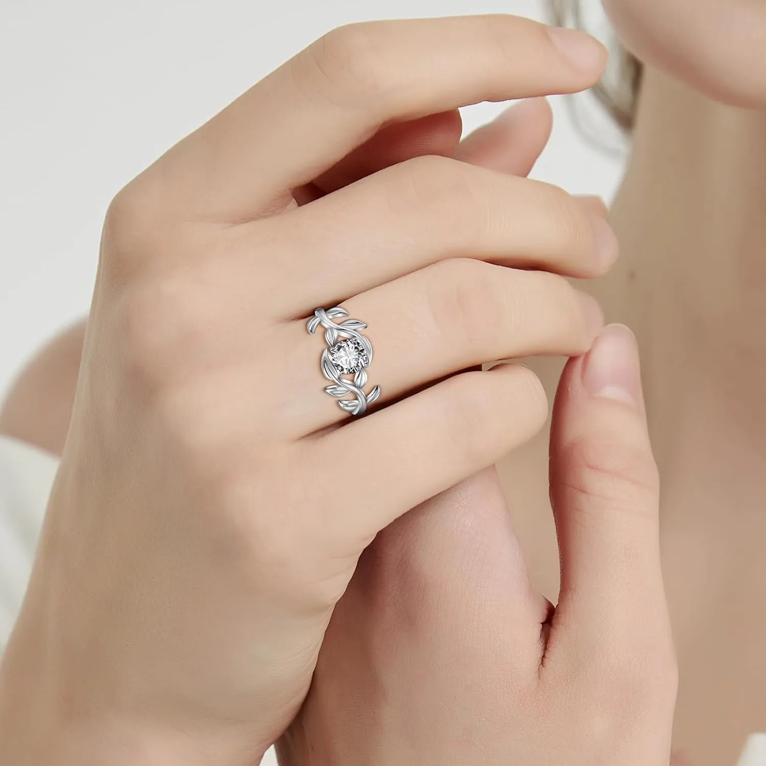 Adjustable Women Leaf|Wheat Grain|Filigree Ring 925 Sterling Silver Created Ruby|Sapphire|Cubic Zirconia Engagement Ring for Women Promise Wedding Ring Anniversary Valentines Open Size 5-9