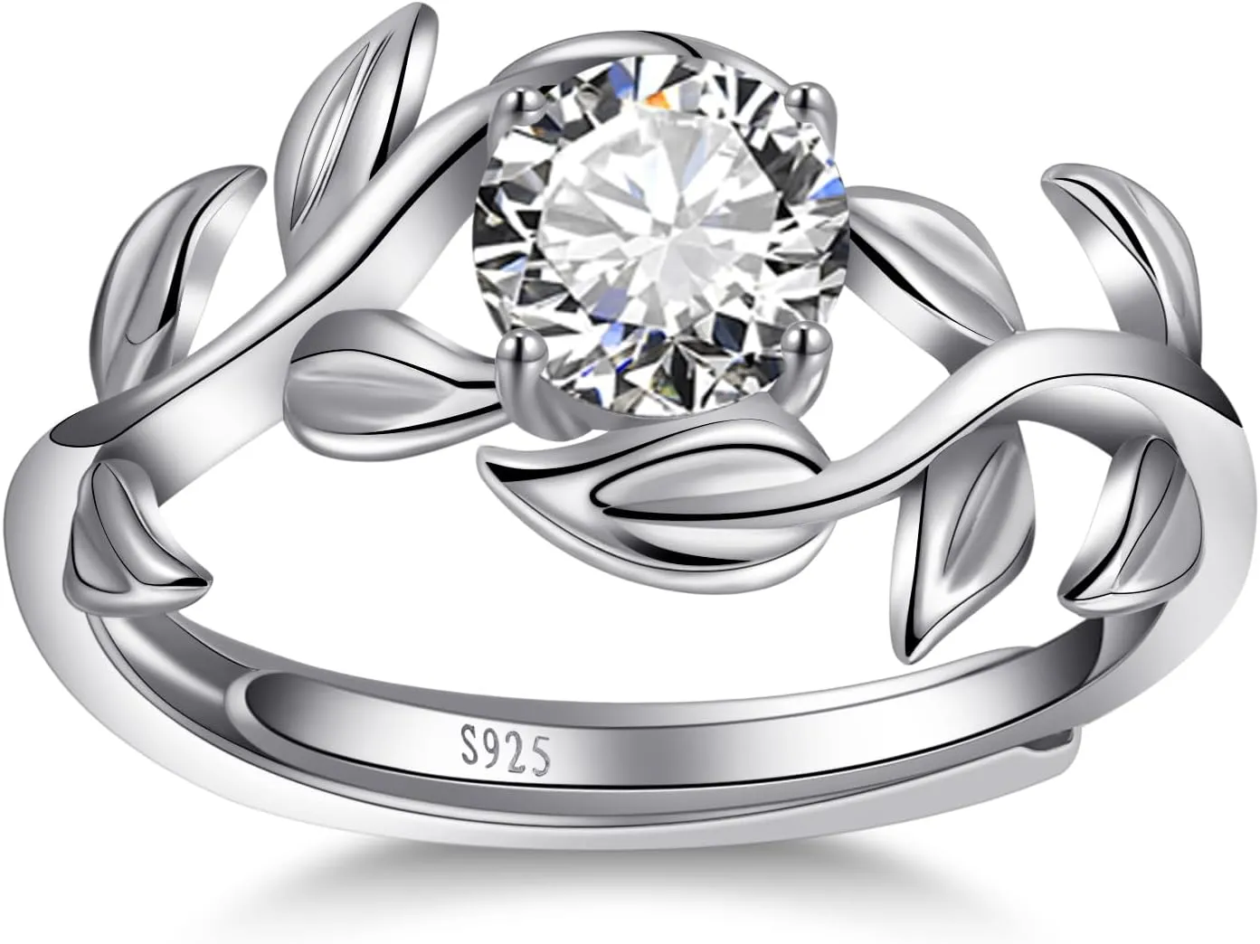 Adjustable Women Leaf|Wheat Grain|Filigree Ring 925 Sterling Silver Created Ruby|Sapphire|Cubic Zirconia Engagement Ring for Women Promise Wedding Ring Anniversary Valentines Open Size 5-9