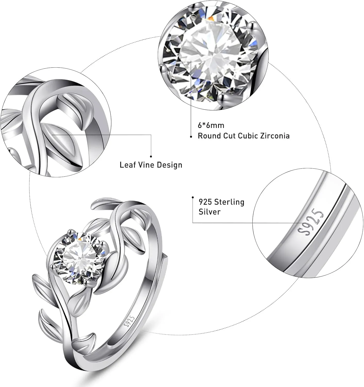 Adjustable Women Leaf|Wheat Grain|Filigree Ring 925 Sterling Silver Created Ruby|Sapphire|Cubic Zirconia Engagement Ring for Women Promise Wedding Ring Anniversary Valentines Open Size 5-9