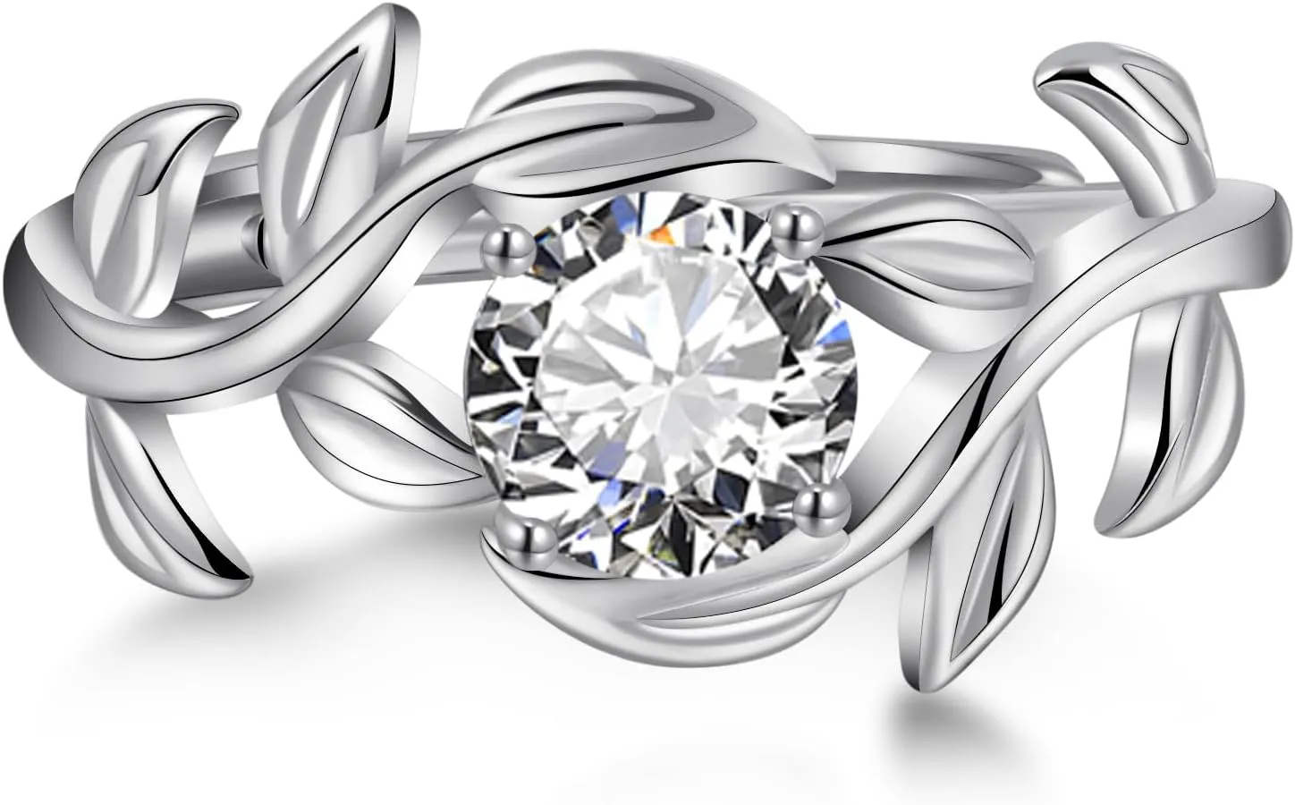 Adjustable Women Leaf|Wheat Grain|Filigree Ring 925 Sterling Silver Created Ruby|Sapphire|Cubic Zirconia Engagement Ring for Women Promise Wedding Ring Anniversary Valentines Open Size 5-9