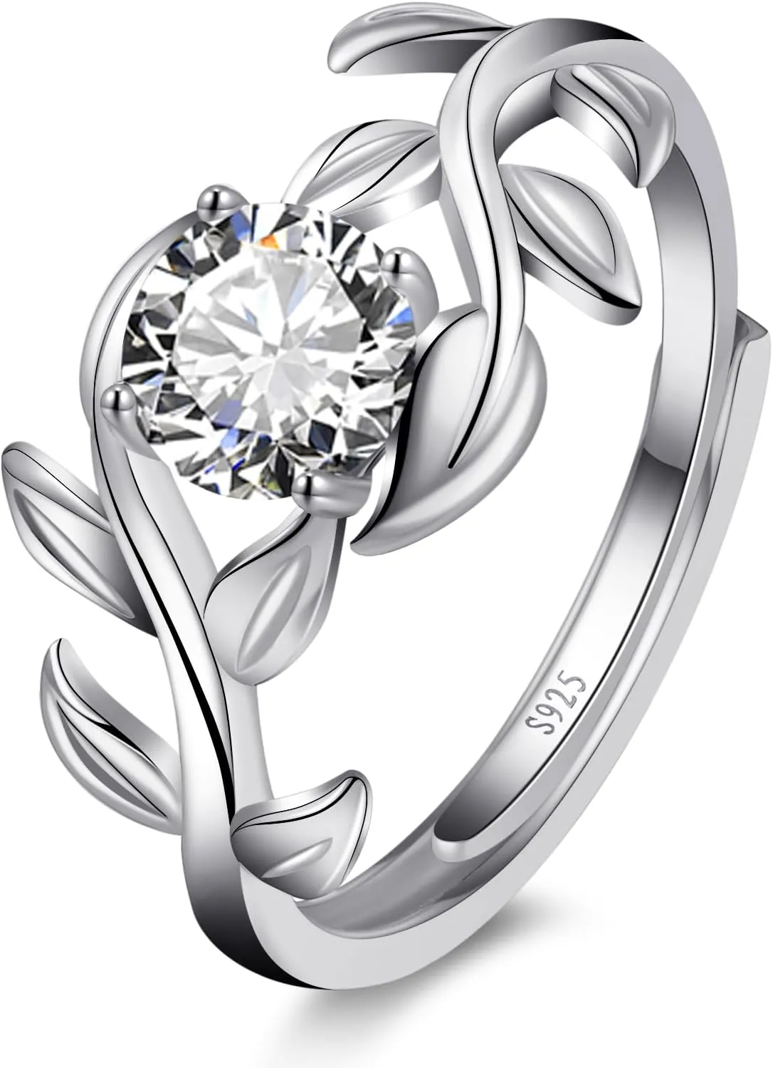 Adjustable Women Leaf|Wheat Grain|Filigree Ring 925 Sterling Silver Created Ruby|Sapphire|Cubic Zirconia Engagement Ring for Women Promise Wedding Ring Anniversary Valentines Open Size 5-9