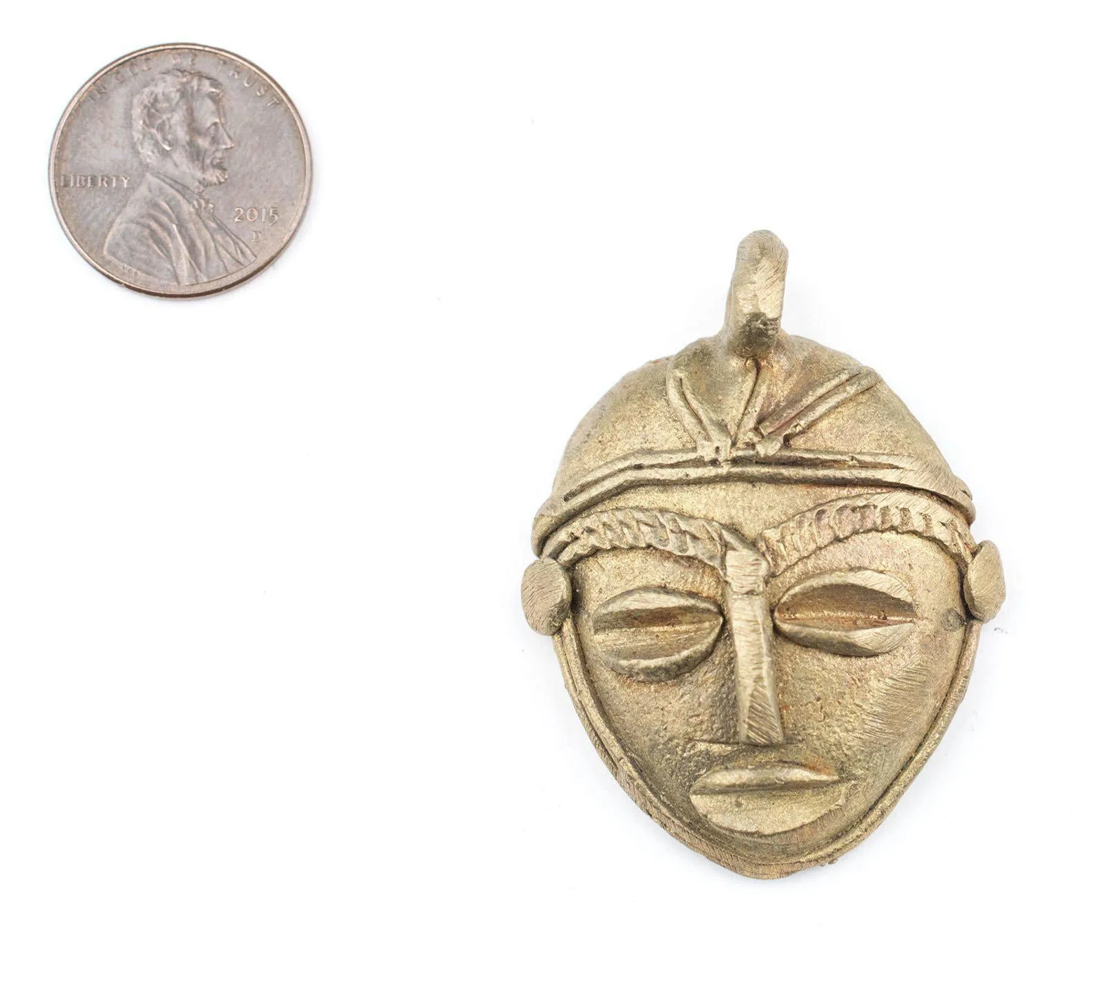 African Brass Mask Pendant (39x35mm)