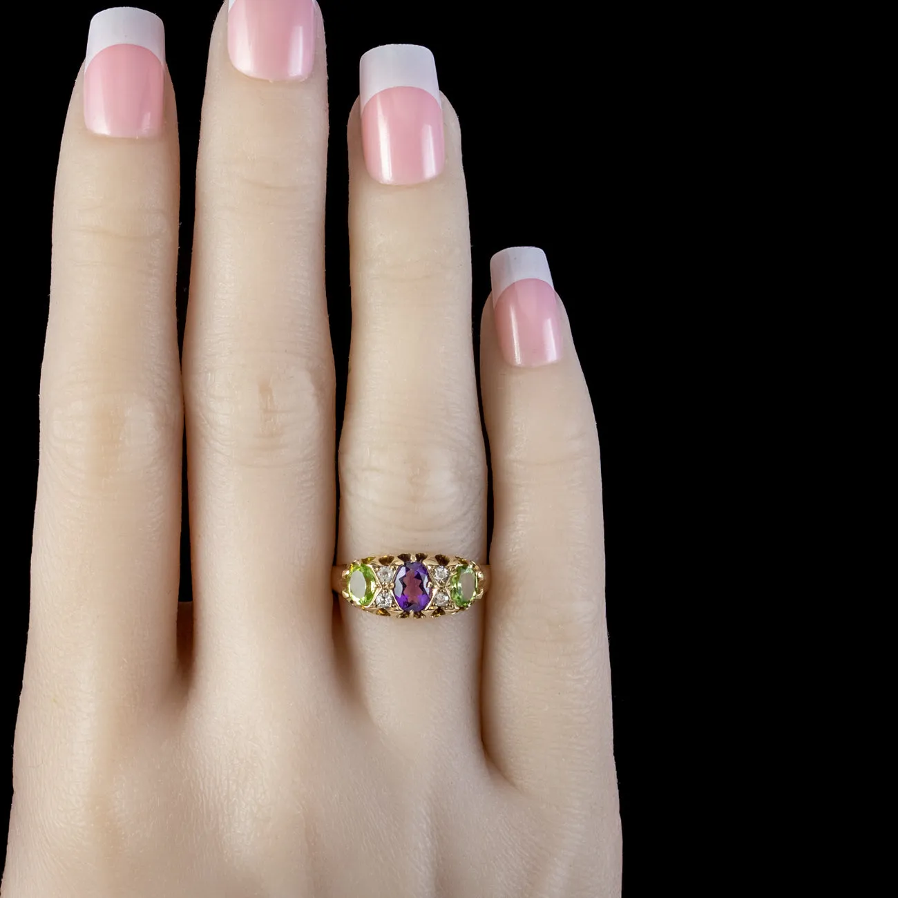 Antique Edwardian Suffragette Ring Amethyst Diamond Peridot