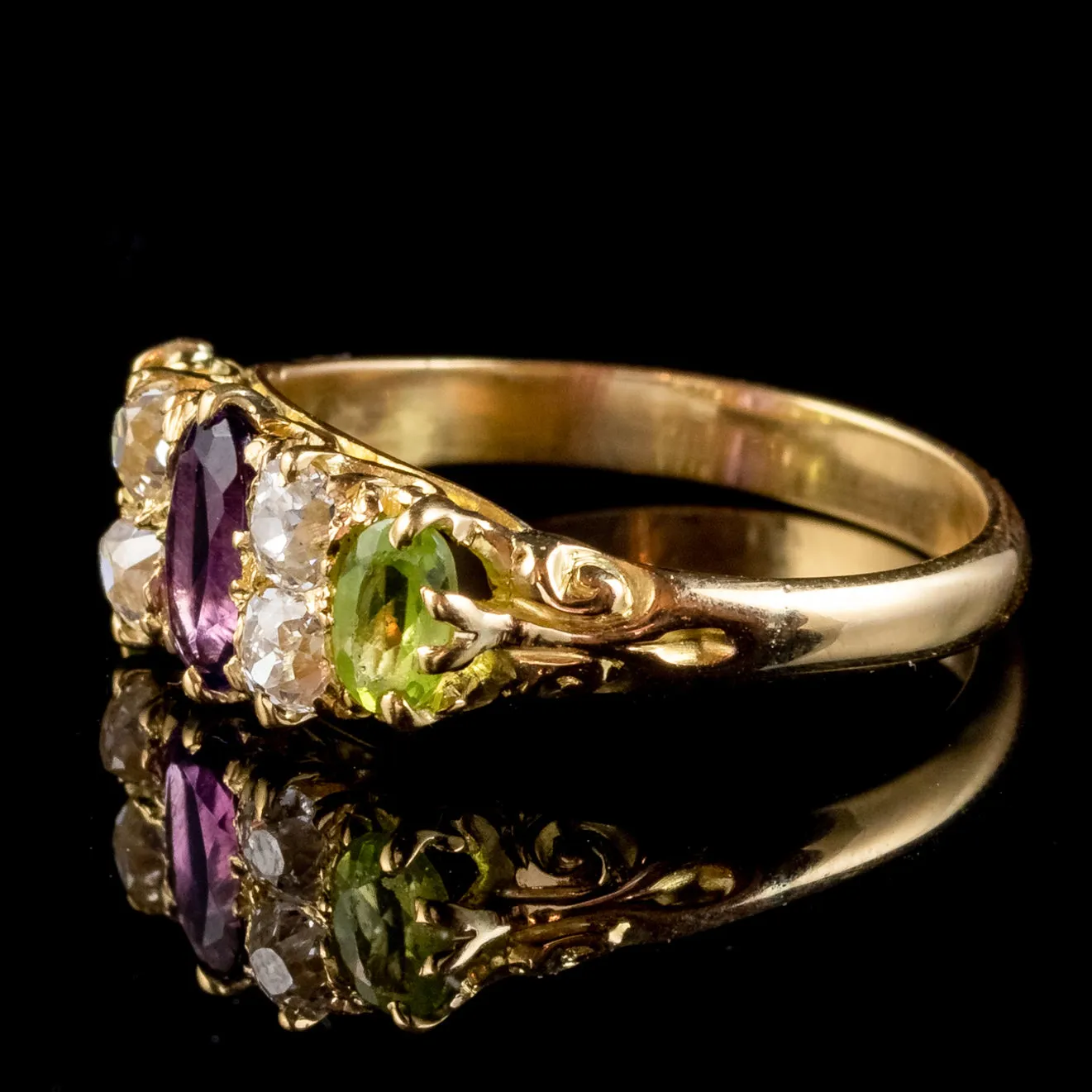 Antique Edwardian Suffragette Ring Amethyst Peridot Diamond 18ct Gold Circa 1910