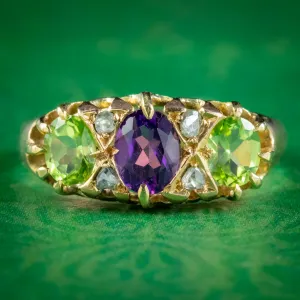 Antique Edwardian Suffragette Ring Amethyst Peridot Diamond Dated 1903