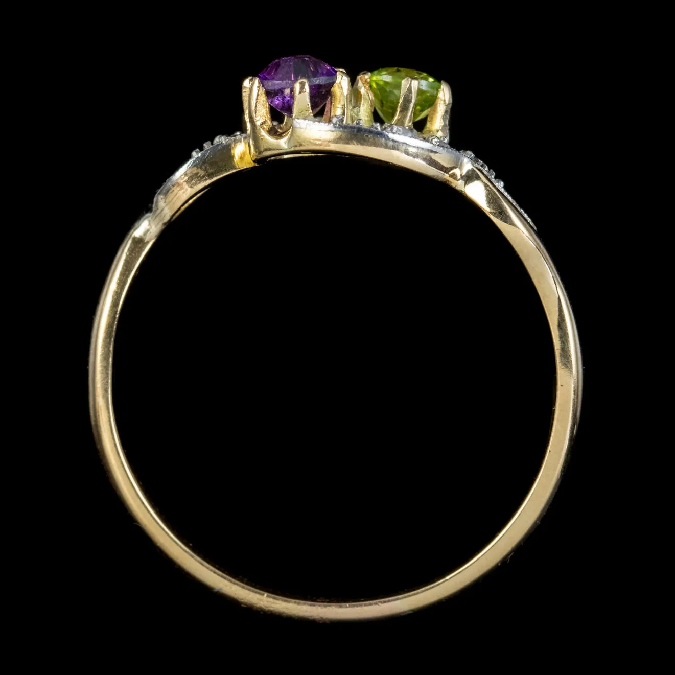 Antique French Suffragette Twist Ring 18Ct Gold Amethyst Diamond Peridot Circa 1915
