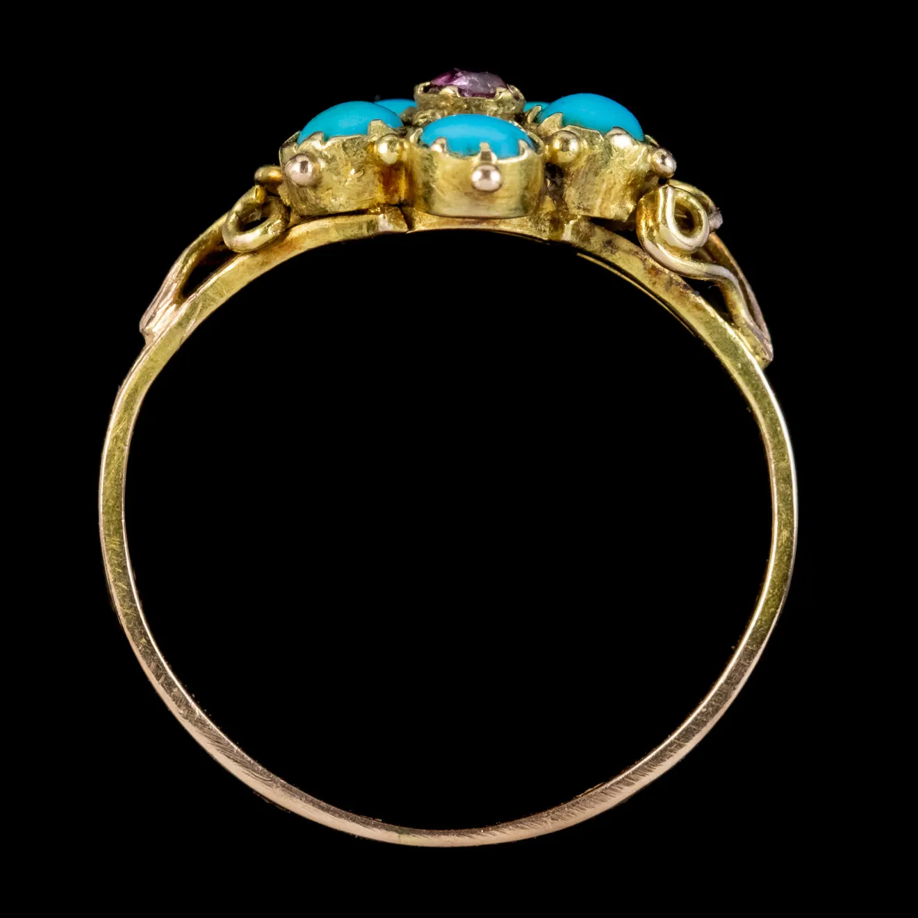 Antique Georgian Forget Me Not Turquoise Ruby Ring Circa 1800