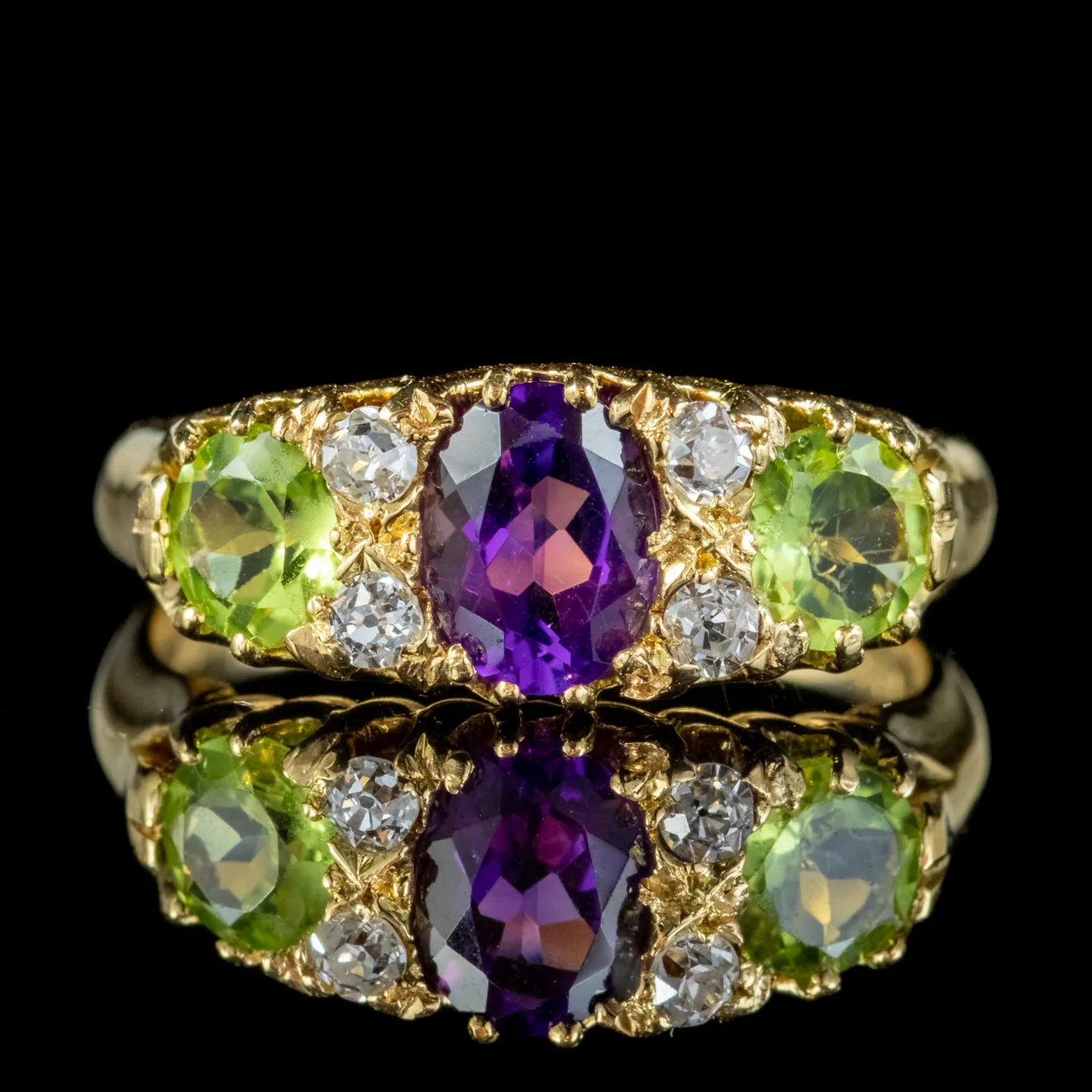 Antique Suffragette Ring 18ct Gold Amethyst Peridot Diamond S Blanckensee And Son Dated 1914