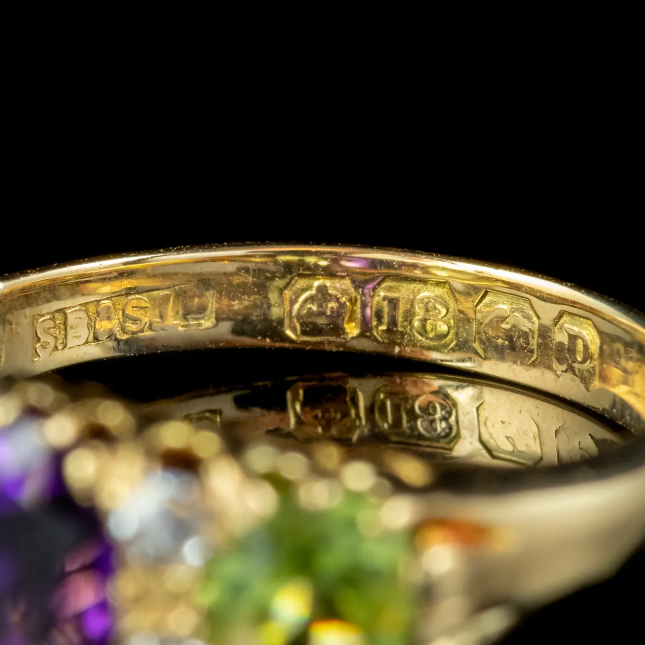 Antique Suffragette Ring 18ct Gold Amethyst Peridot Diamond S Blanckensee And Son Dated 1914