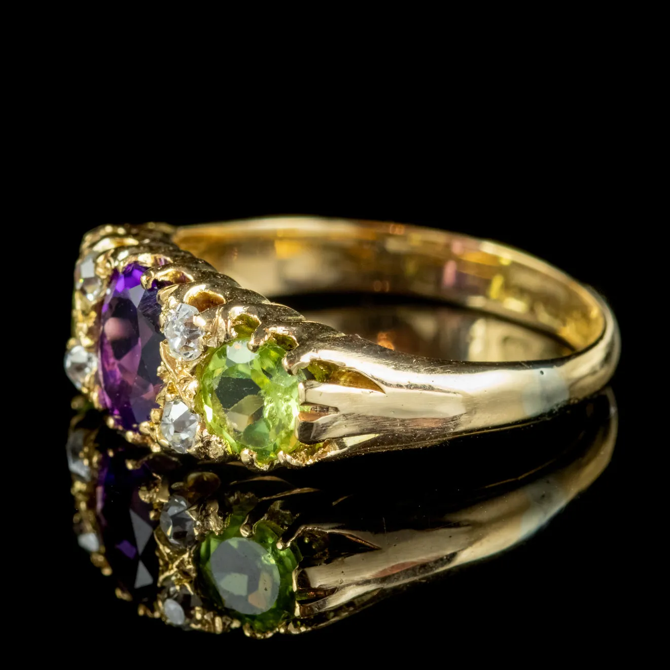 Antique Suffragette Ring 18ct Gold Amethyst Peridot Diamond S Blanckensee And Son Dated 1914