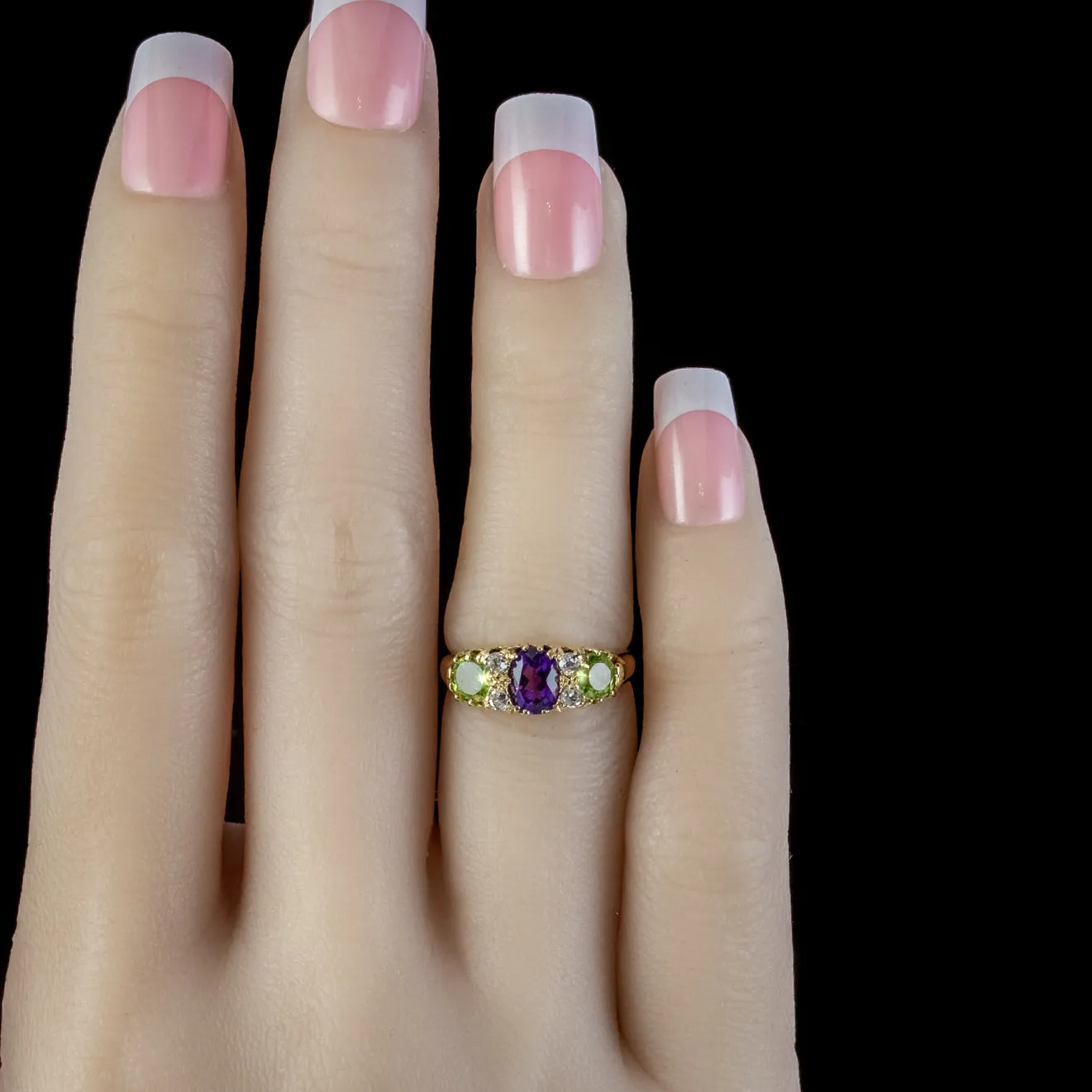 Antique Suffragette Ring 18ct Gold Amethyst Peridot Diamond S Blanckensee And Son Dated 1914