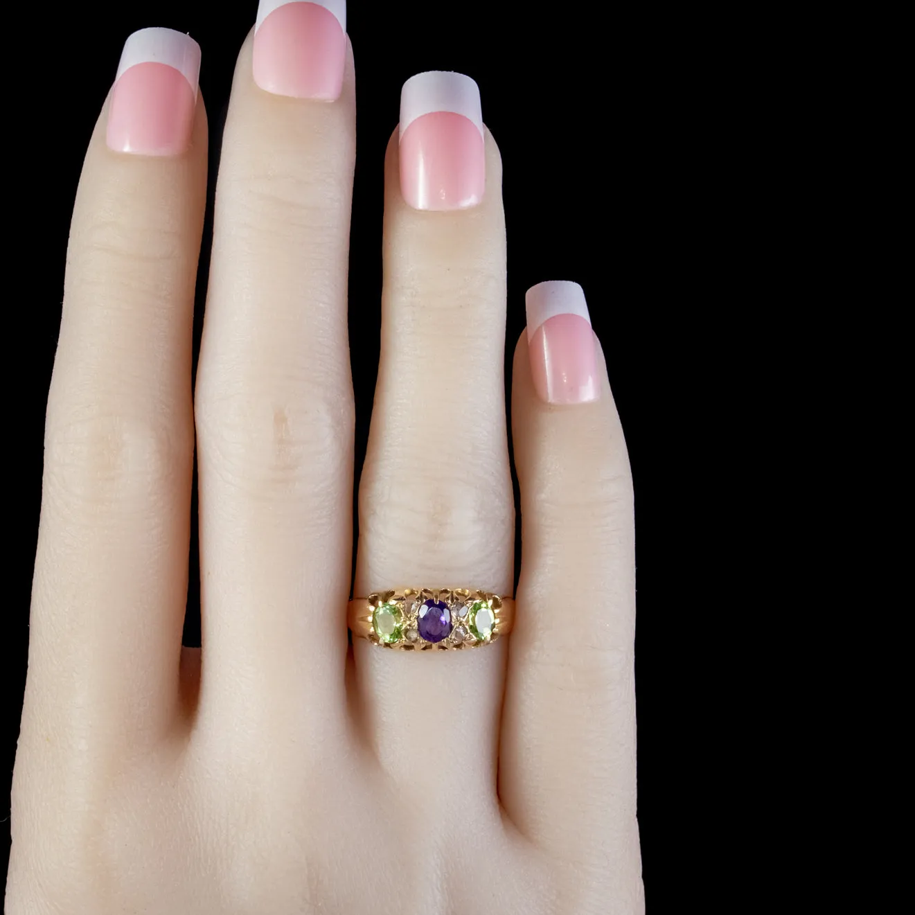 Antique Suffragette Ring Amethyst Peridot Diamond 15Ct Gold Circa 1910