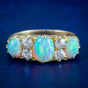 Antique Victorian Opal Diamond Ring 2ct Natural Opals