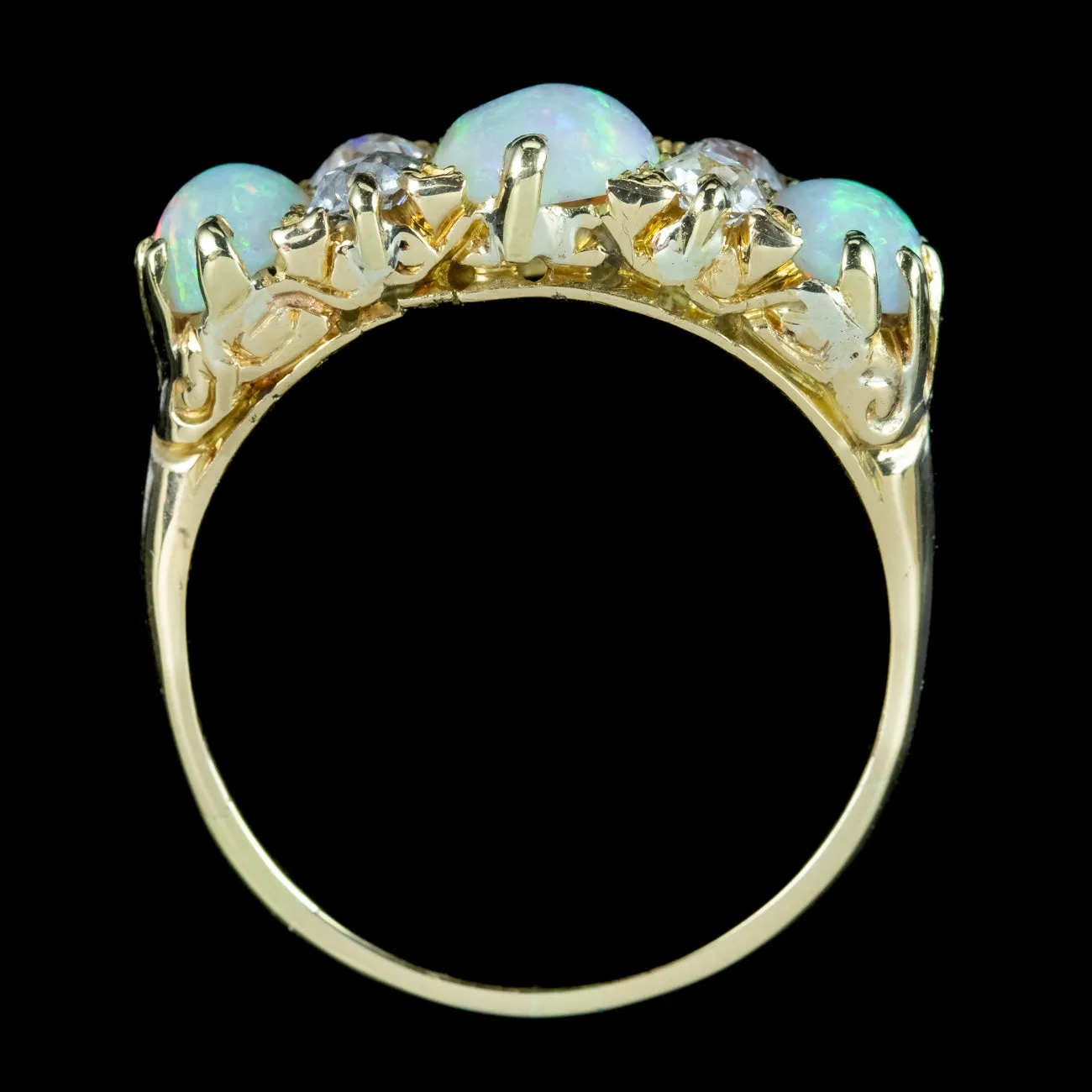Antique Victorian Opal Diamond Ring 2ct Natural Opals