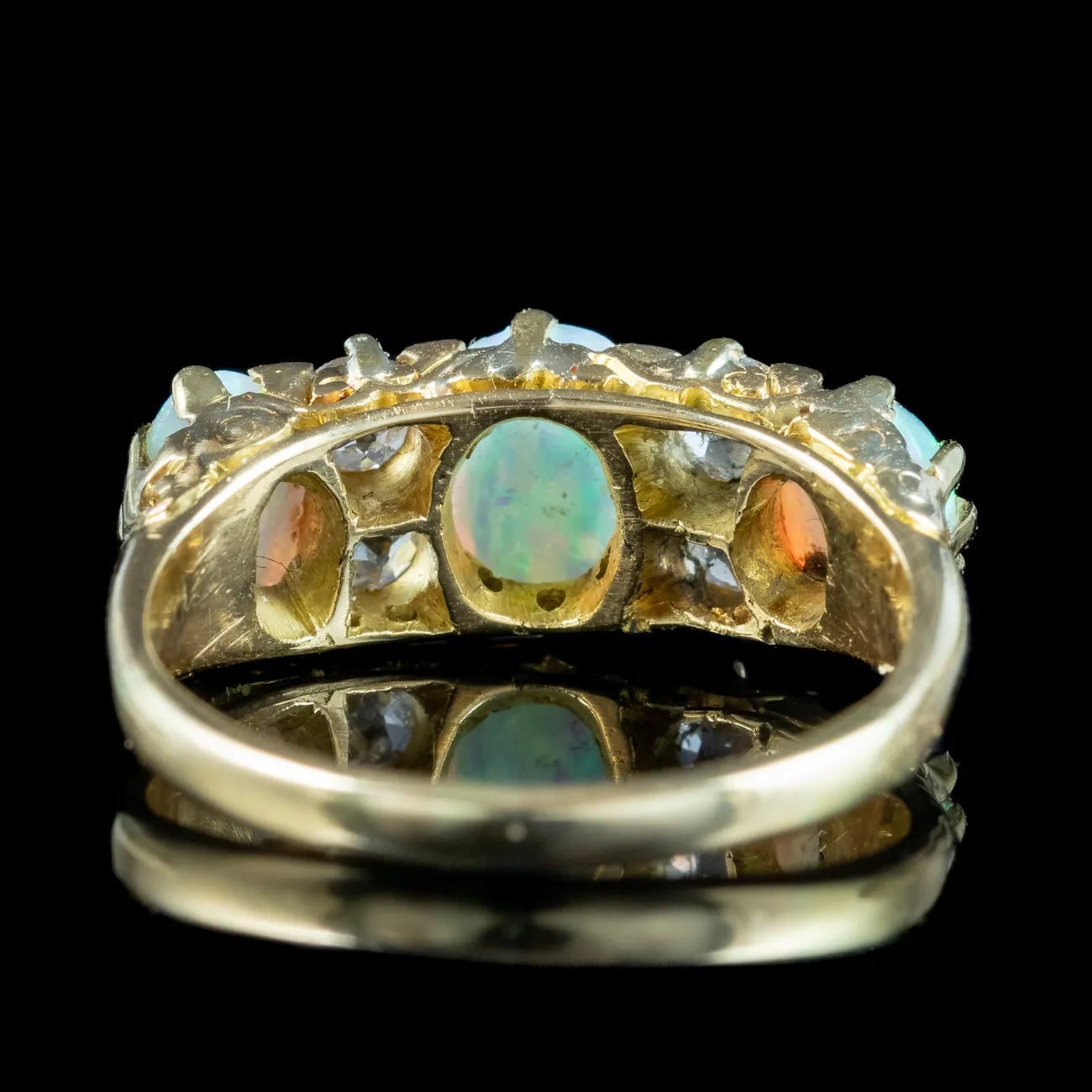Antique Victorian Opal Diamond Ring 2ct Natural Opals