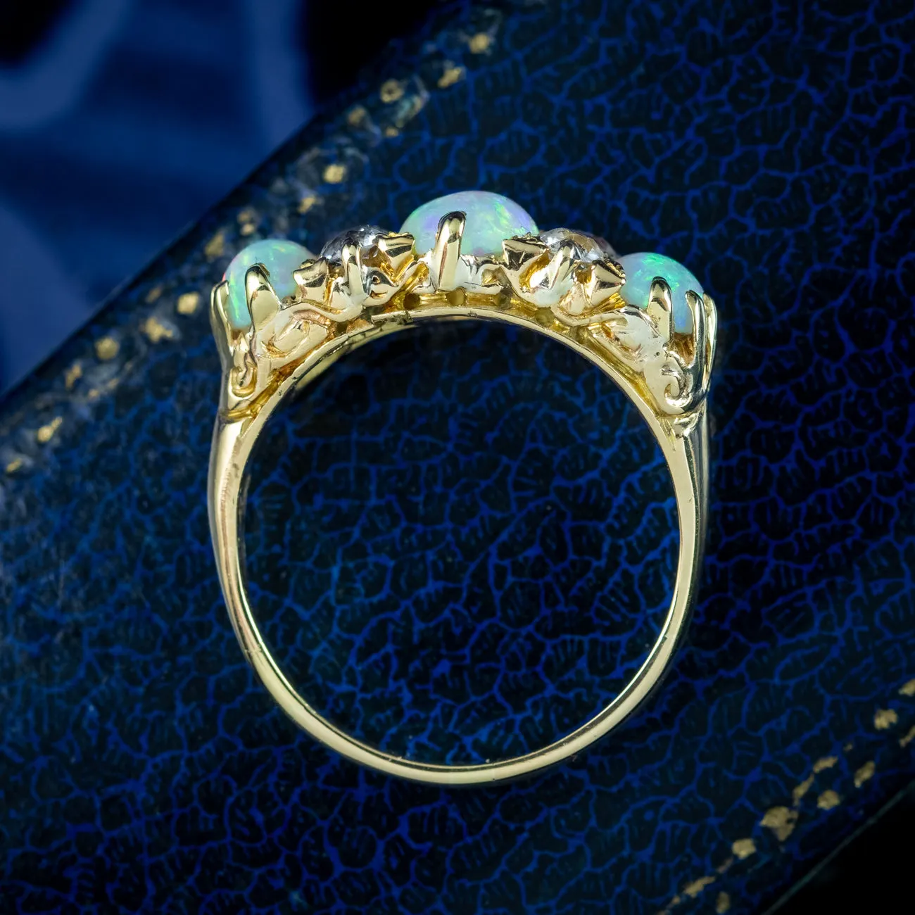 Antique Victorian Opal Diamond Ring 2ct Natural Opals