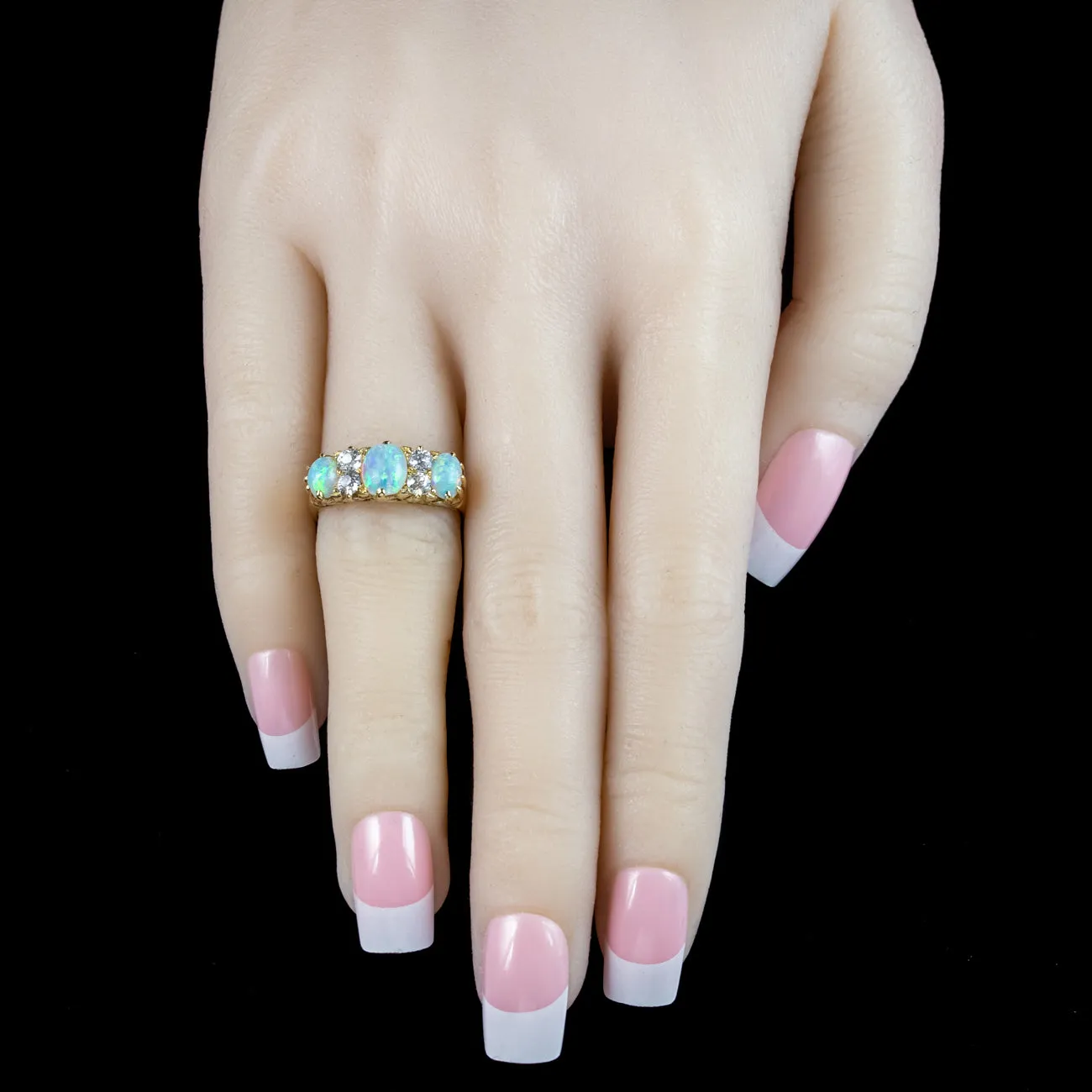 Antique Victorian Opal Diamond Ring 2ct Natural Opals