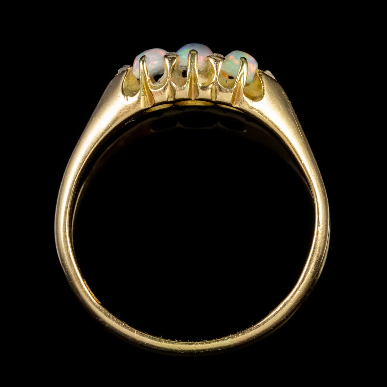 Antique Victorian Opal Diamond Trilogy Ring 18Ct Gold Circa 1900