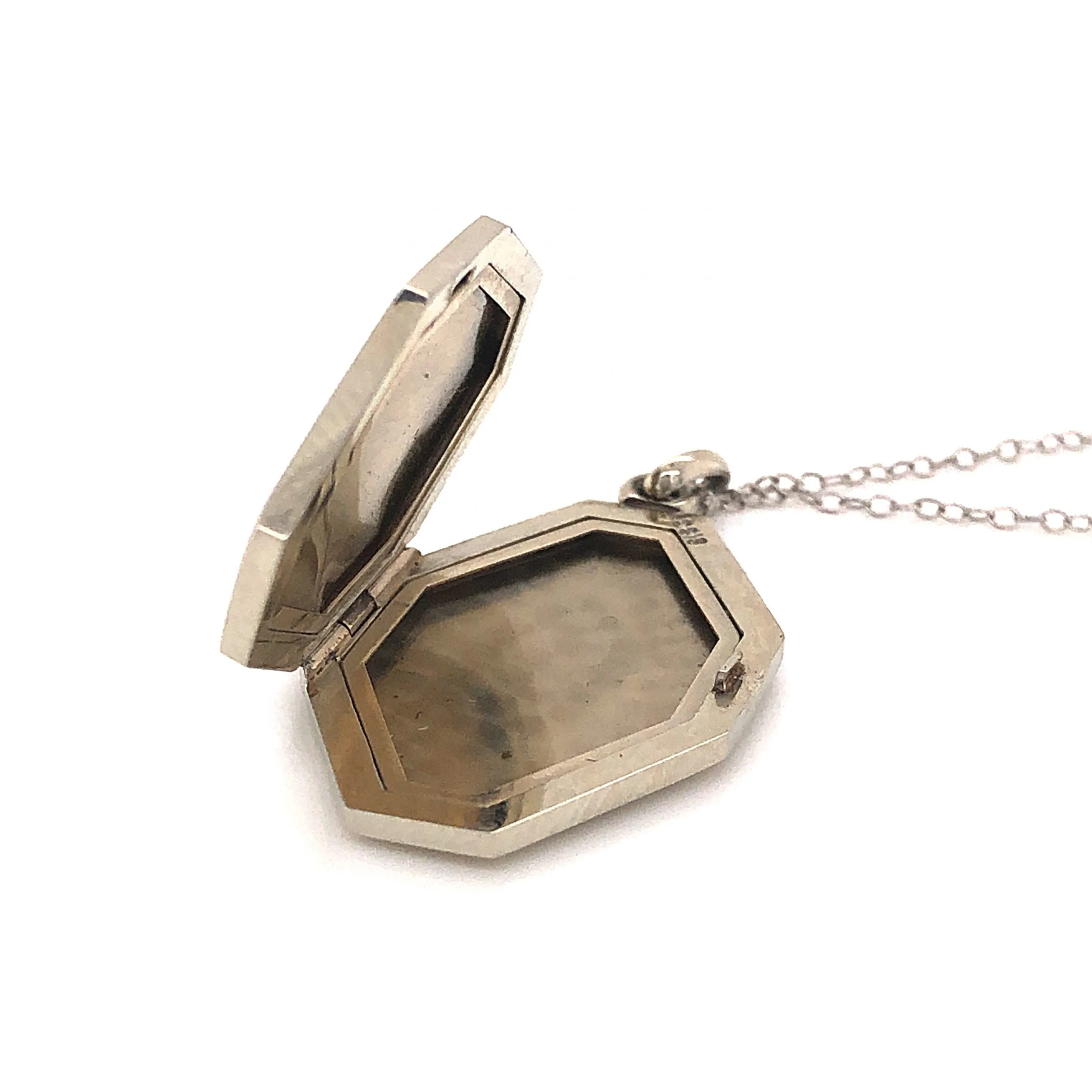 Art Deco Blue Enamel Locket Necklace in 18k White Gold