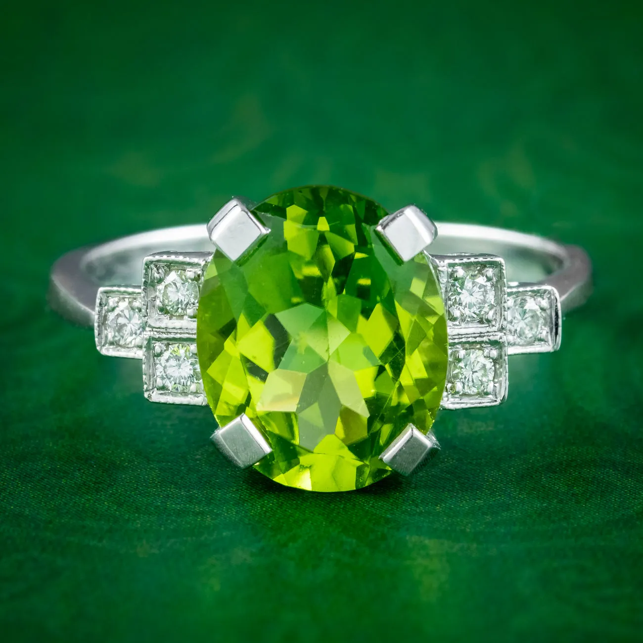 Art Deco Style Peridot Diamond Ring 3.5ct Peridot