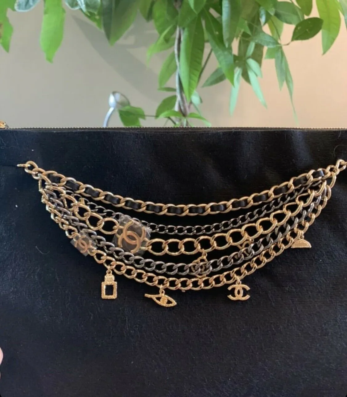 Authentic Chanel Paris-New York Amulet Chains Clutch