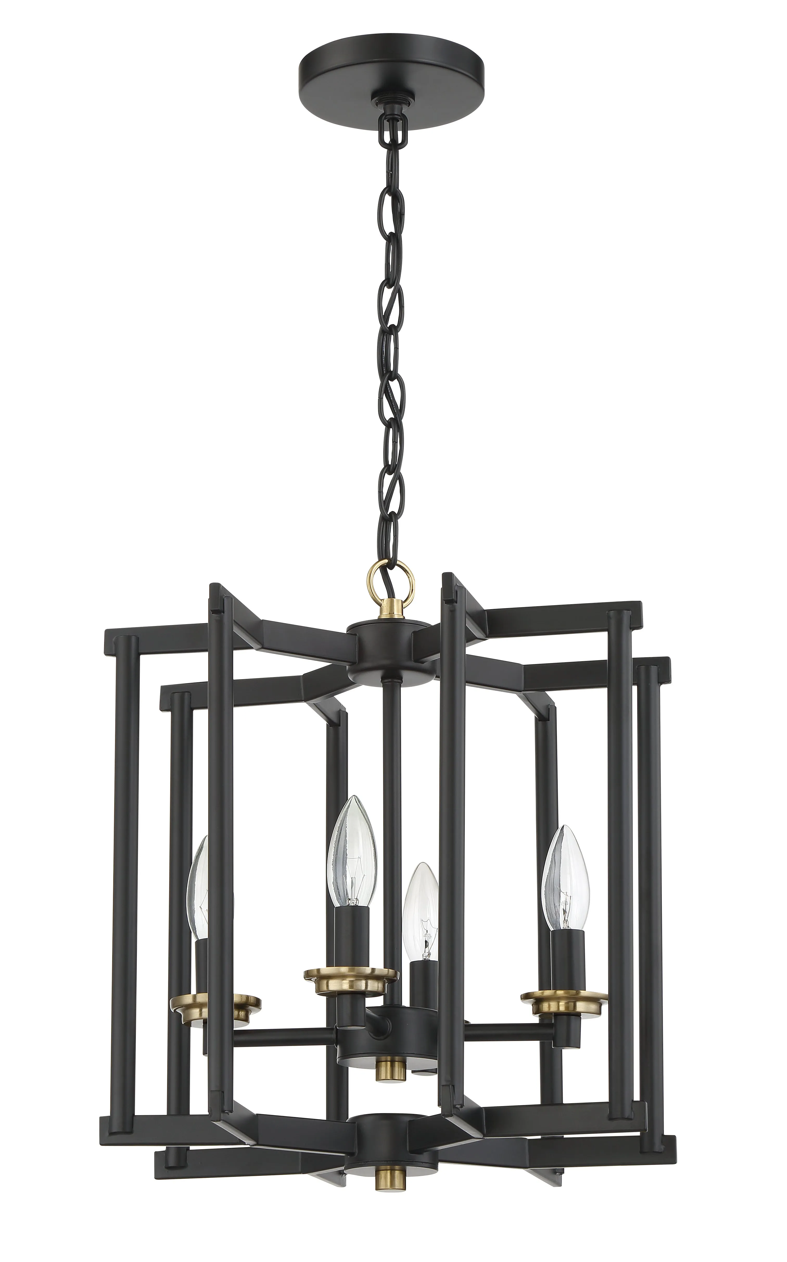 Avante Grand 4 Light Cage Foyer in Flat Black/Satin Brass