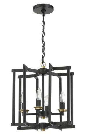 Avante Grand 4 Light Cage Foyer in Flat Black/Satin Brass