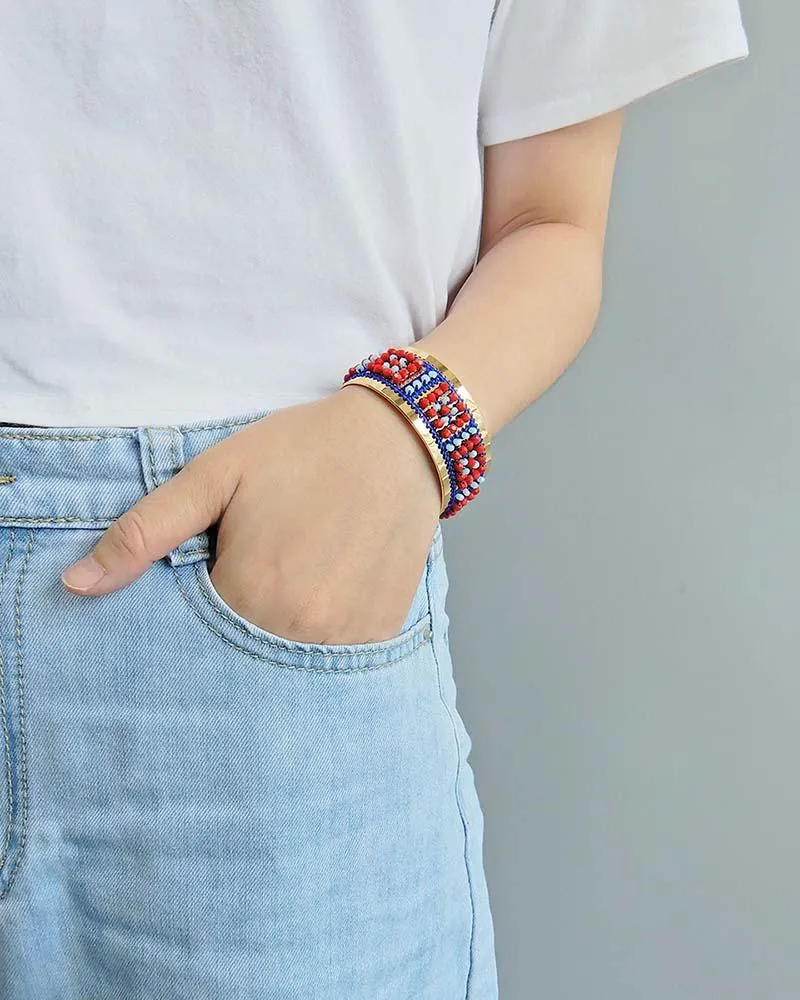 Bead Embroidered Bangle Handcrafted Bracelet Jewelry