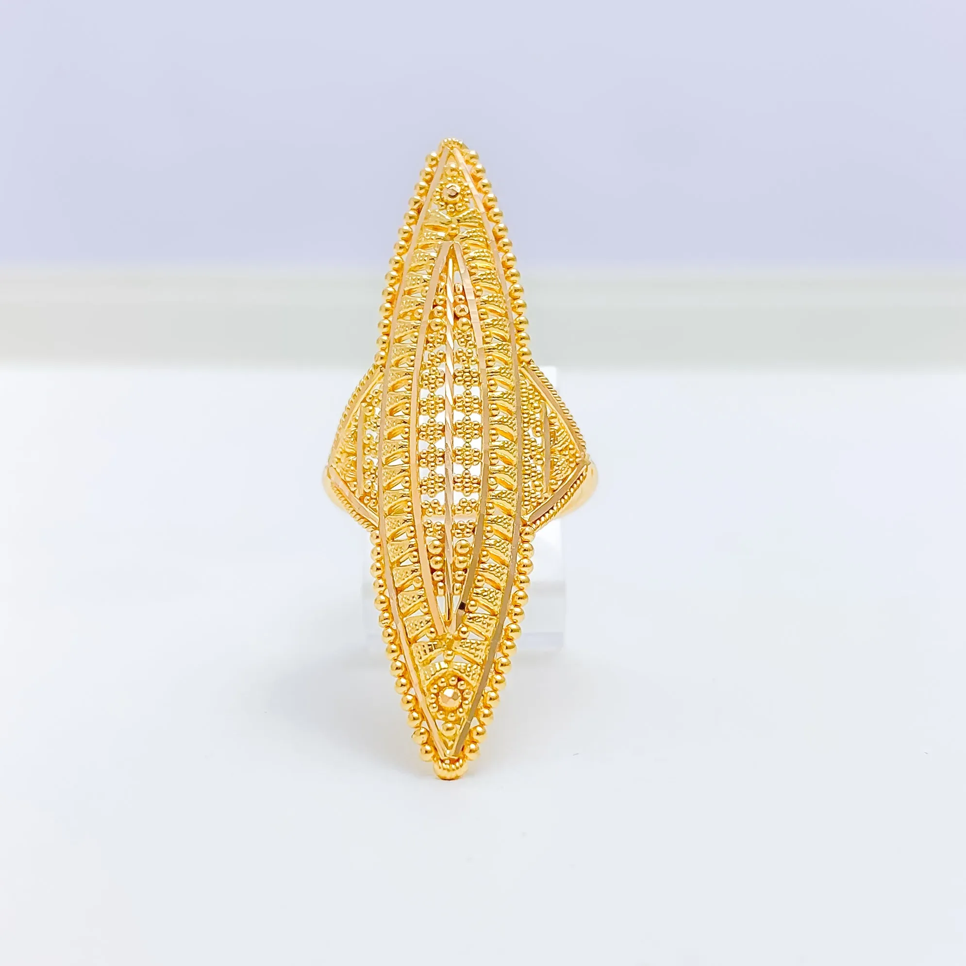 Beaded Flower Long Ring