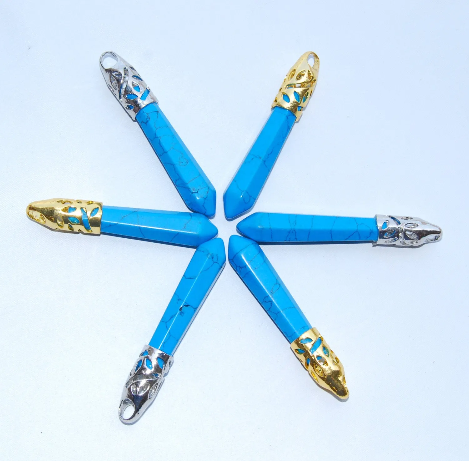Blue Howlite Turquoise Pendulum Healing Pendant Point 10x65mm Silver or Gold