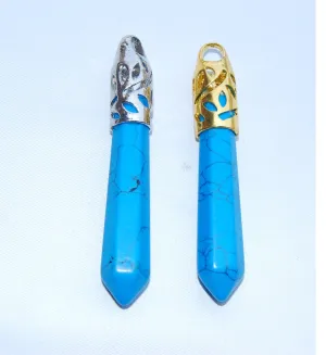 Blue Howlite Turquoise Pendulum Healing Pendant Point 10x65mm Silver or Gold