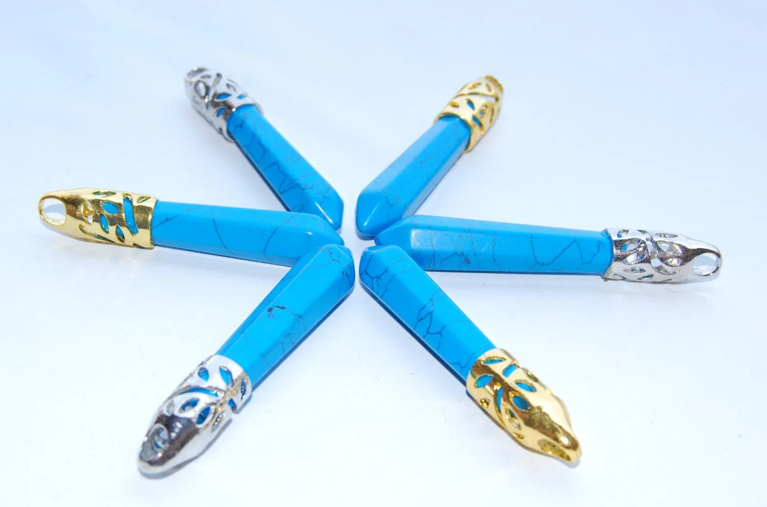 Blue Howlite Turquoise Pendulum Healing Pendant Point 10x65mm Silver or Gold