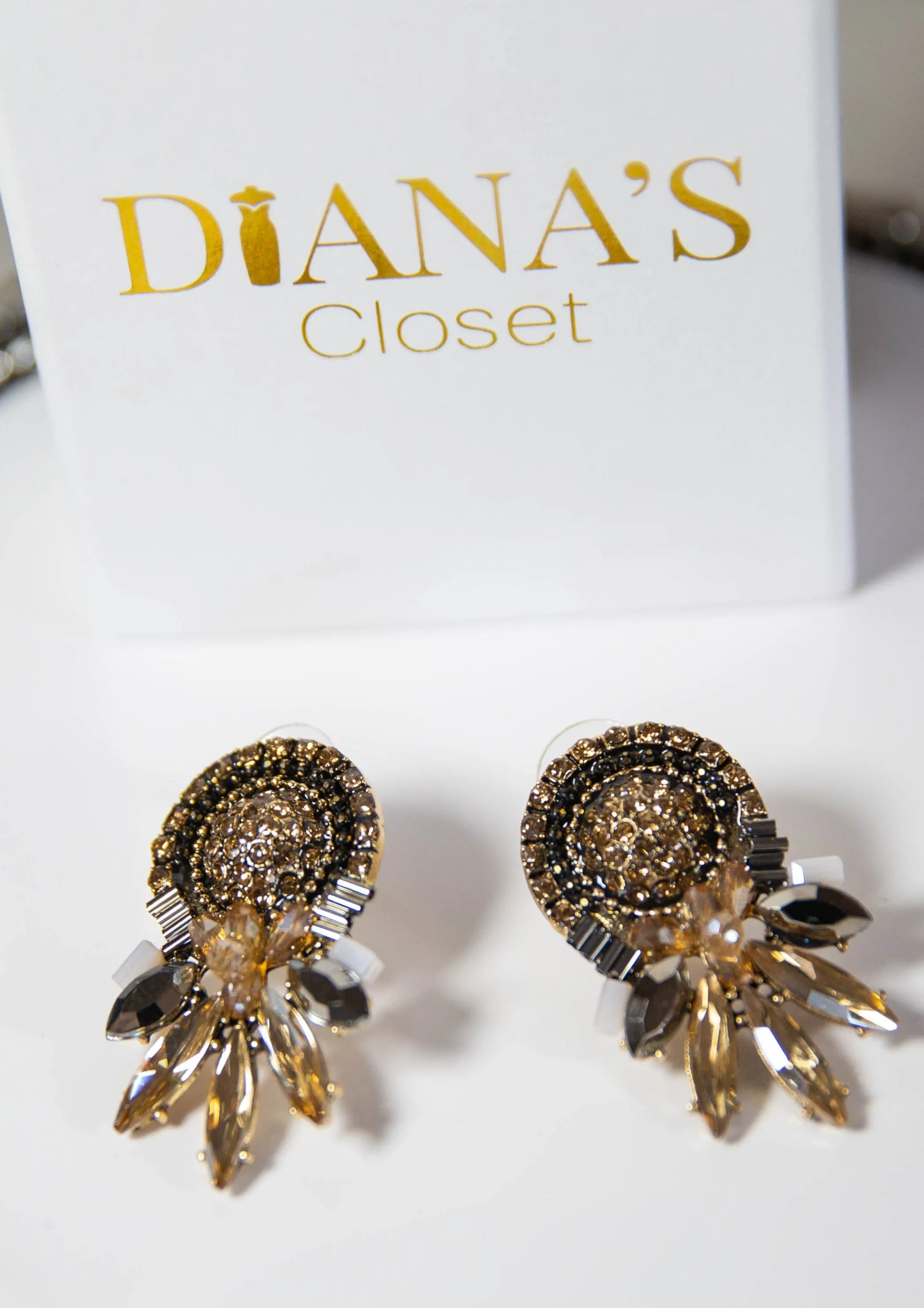 Brown Rhinestone Drop Earrings