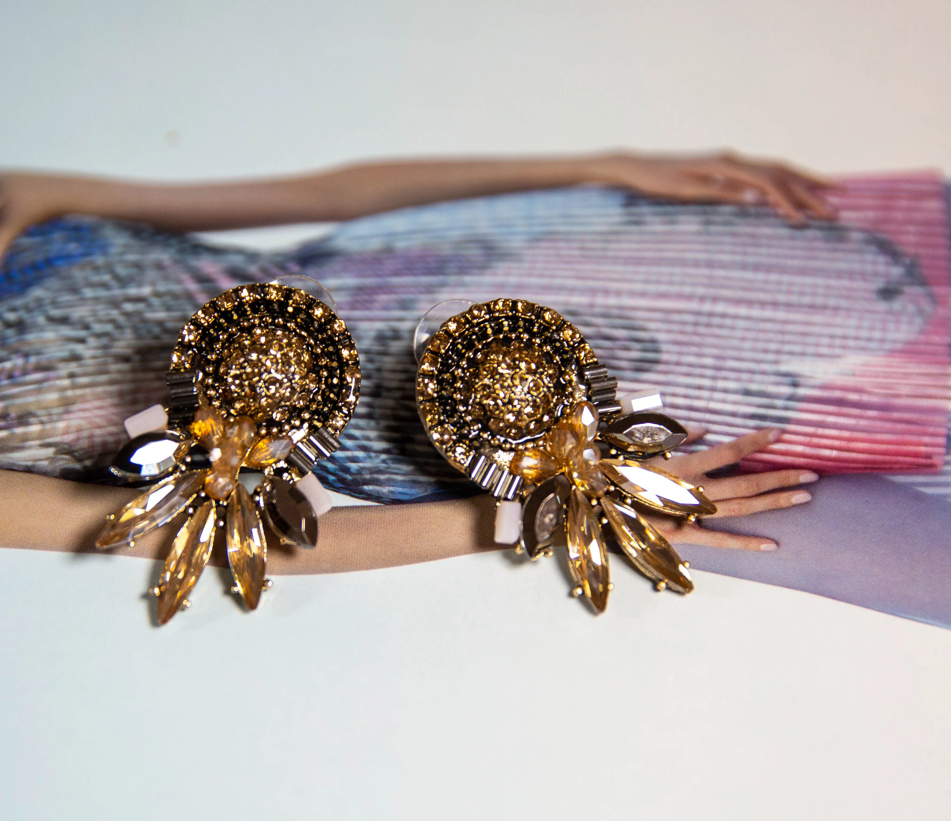 Brown Rhinestone Drop Earrings