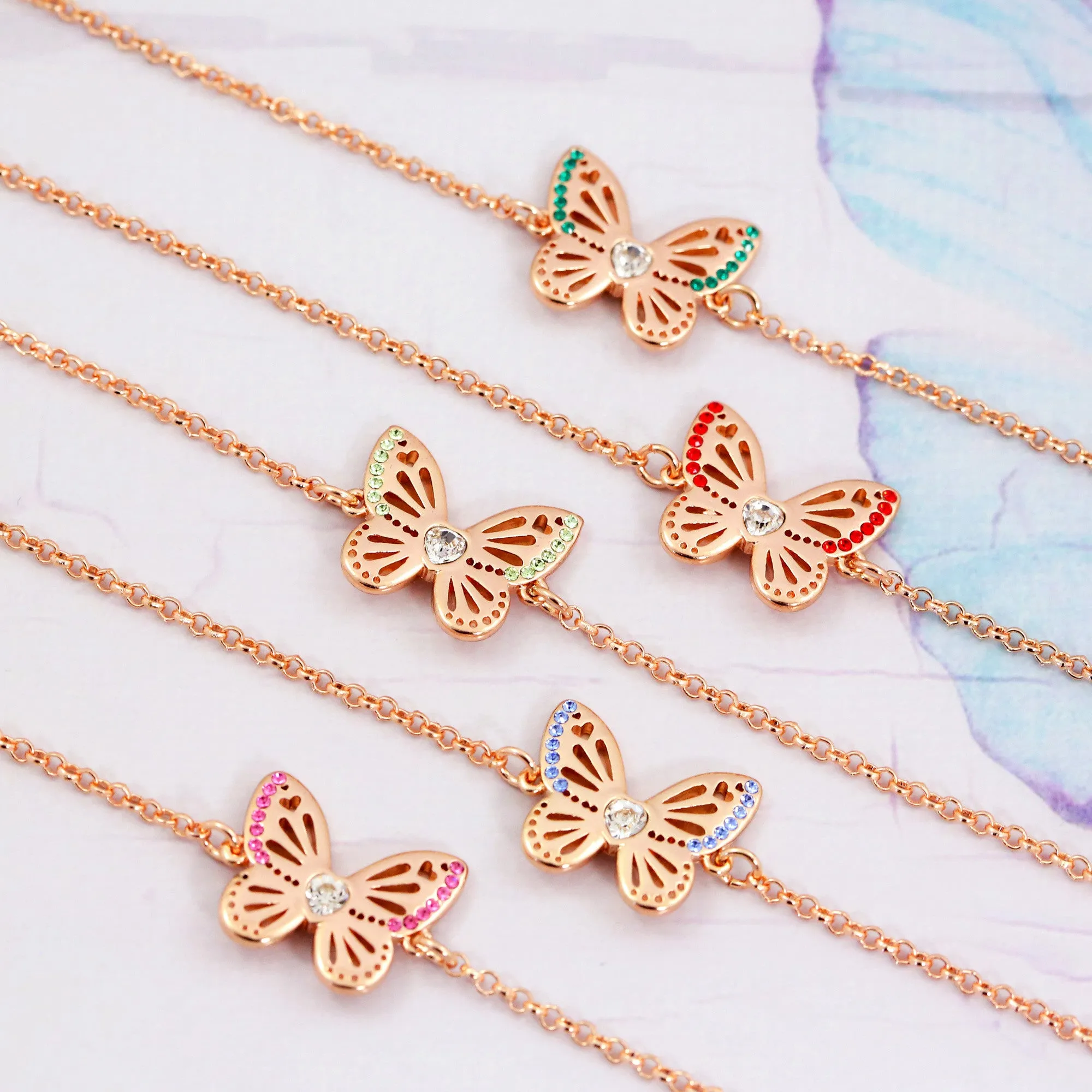 Butterfly Birthstone Bracelet - Rose Gold
