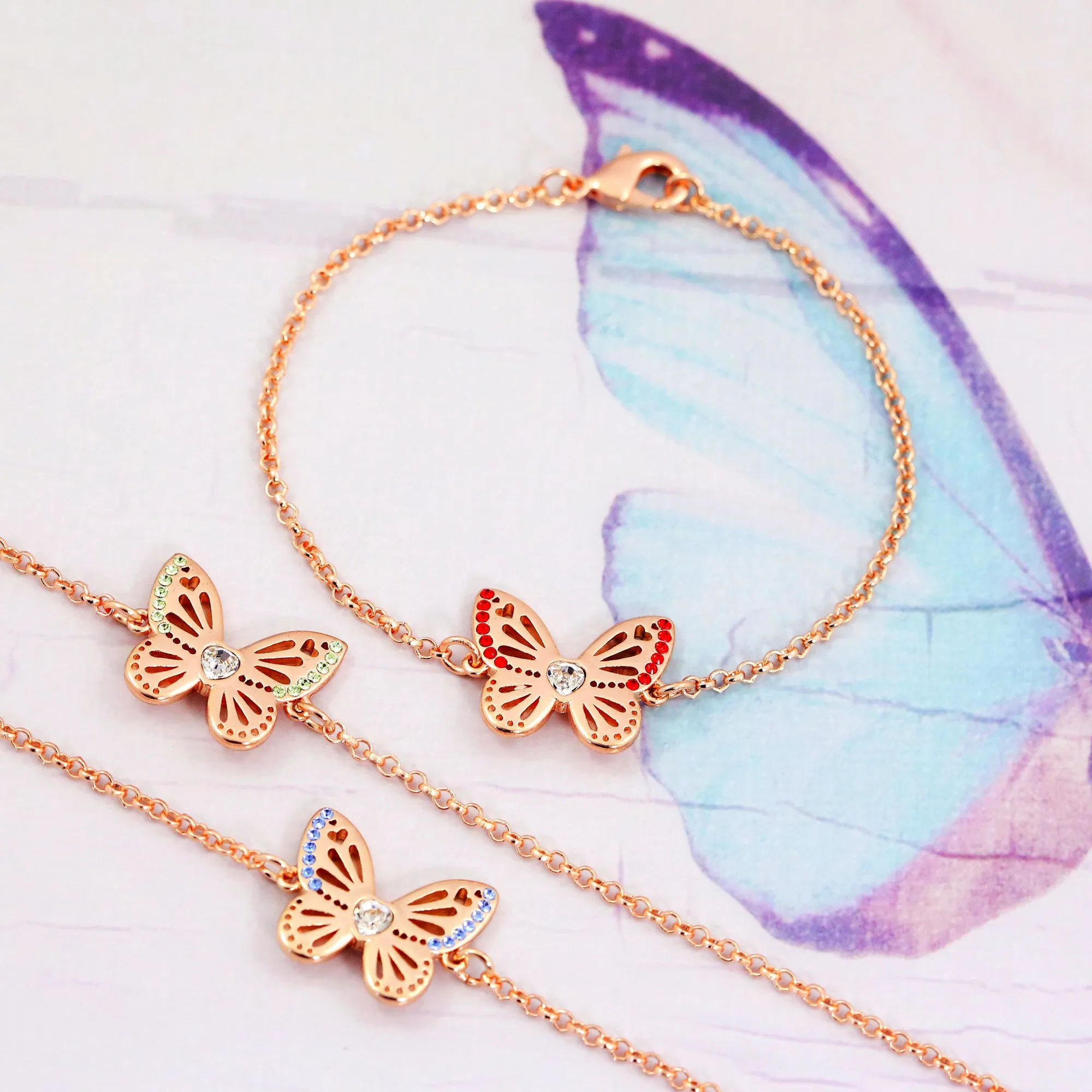 Butterfly Birthstone Bracelet - Rose Gold