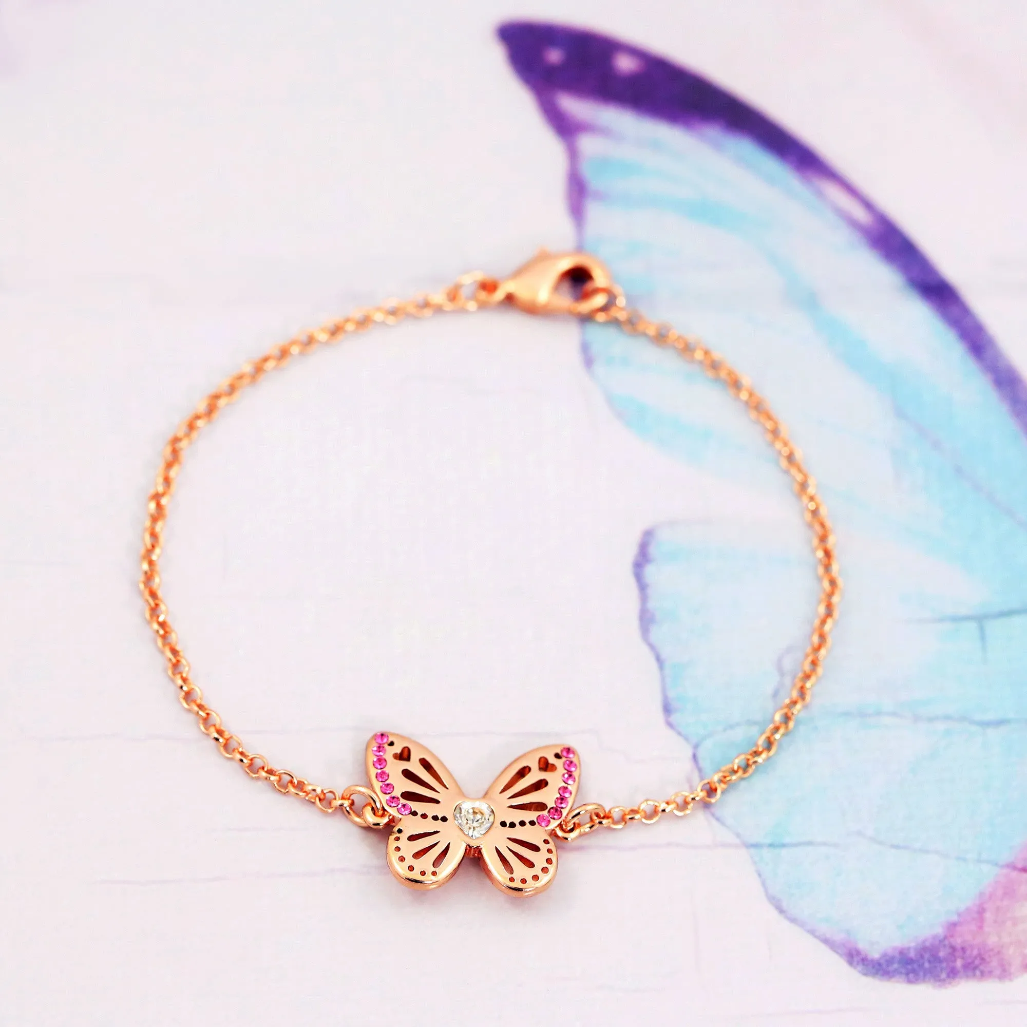 Butterfly Birthstone Bracelet - Rose Gold